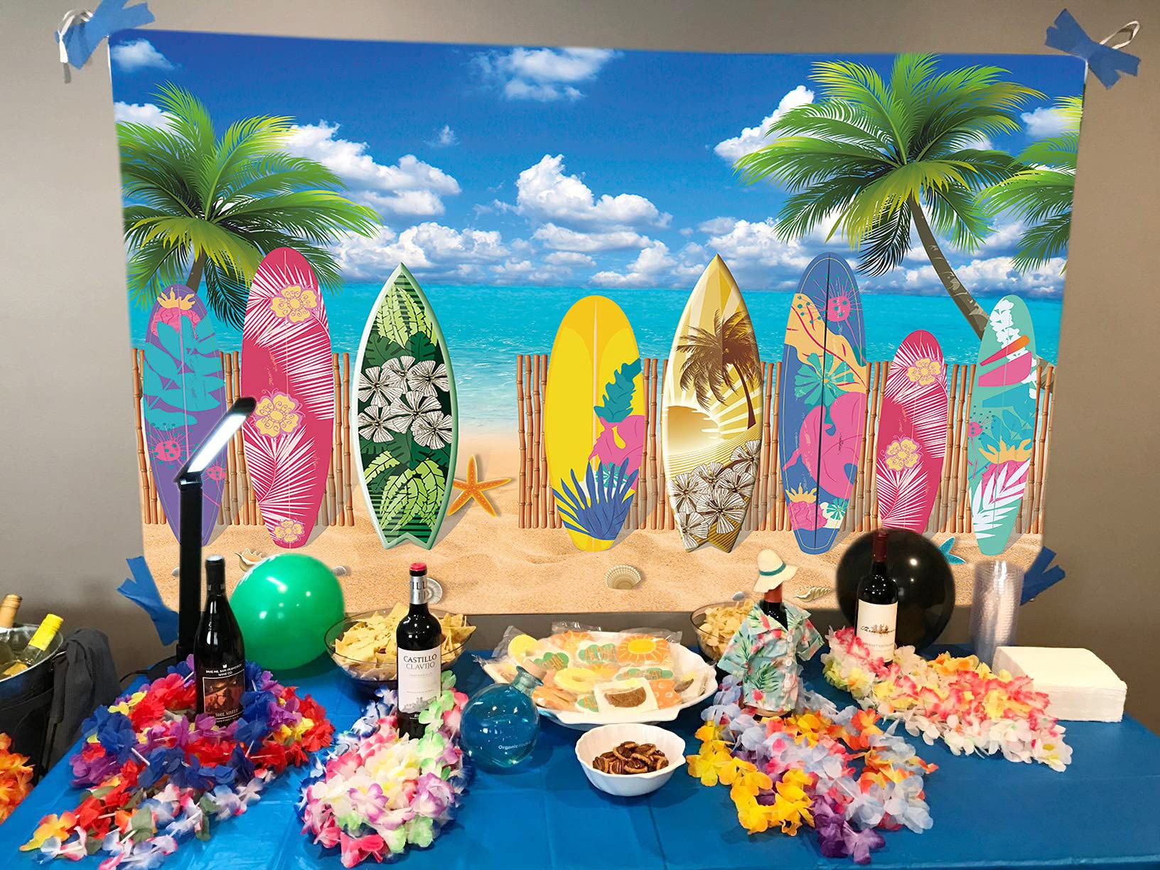7x5FT Tropical Hawaiian Surfboard Beach Backdrop - Summer Seaside Party Decor, Photography Background for Surf Up Theme, Holiday & Birthday Celebrations | Perfect for Beach Parties, Luaus, and Tropical-Themed Events