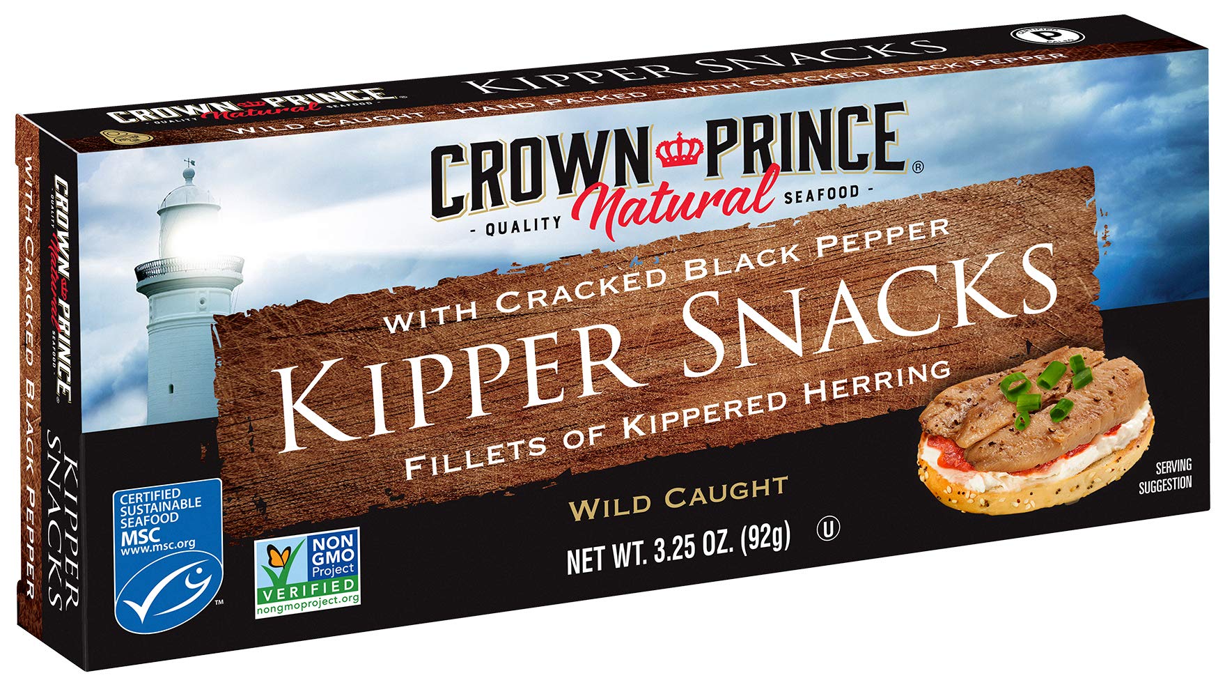 Premium Wild-Caught Kipper Snacks with Cracked Black Pepper | Natural, High-Protein Seafood | 3.25oz Cans (Pack of 18) | Perfect for Keto Diet, Camping & On-the-Go Snacking