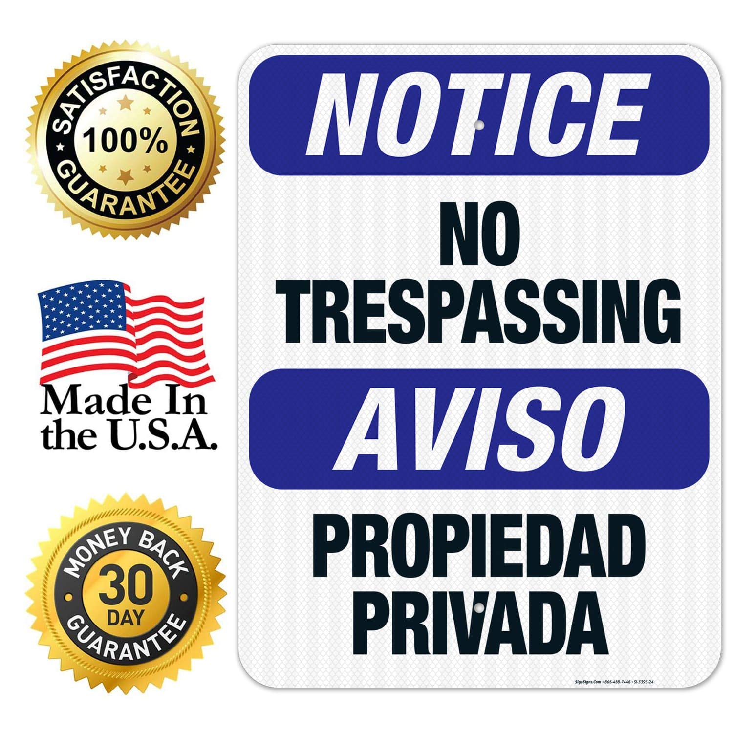 Bilingual No Trespassing Sign - OSHA Approved 18x24 Inch Aluminum Sign with 3M EGP Reflective Surface | Fade Resistant for Indoor & Outdoor Use | Made in USA | Perfect for Construction Sites, Warehouses & Property Security