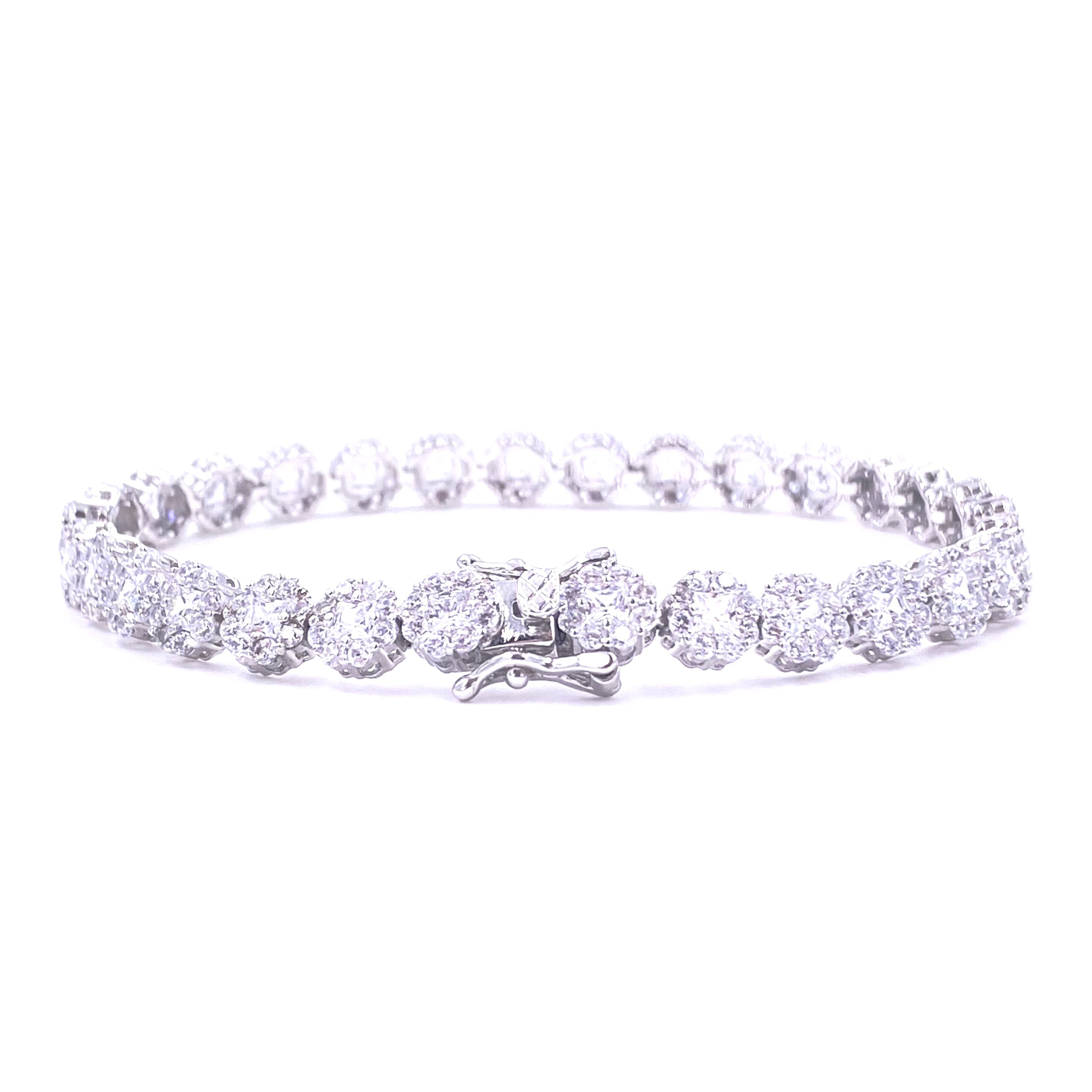 Sterling Silver Flower Tennis Bracelet for Women - Elegant Floral Design Jewelry Gift for Wedding, Anniversary & Special Occasions