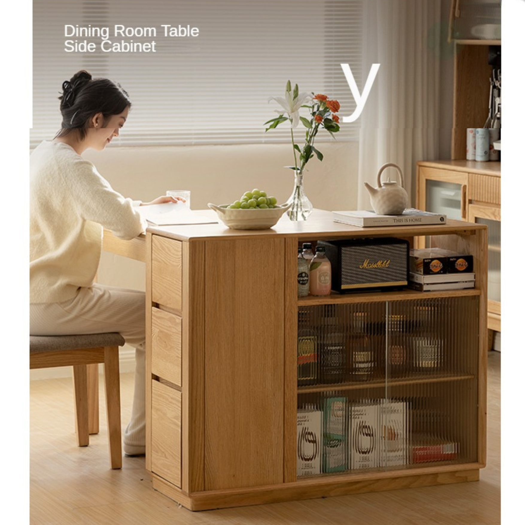 Solid Oak Wood Modern Nordic Sideboard - Mid-Century Buffet Cabinet for Dining Room, Living Room & Entryway Storage