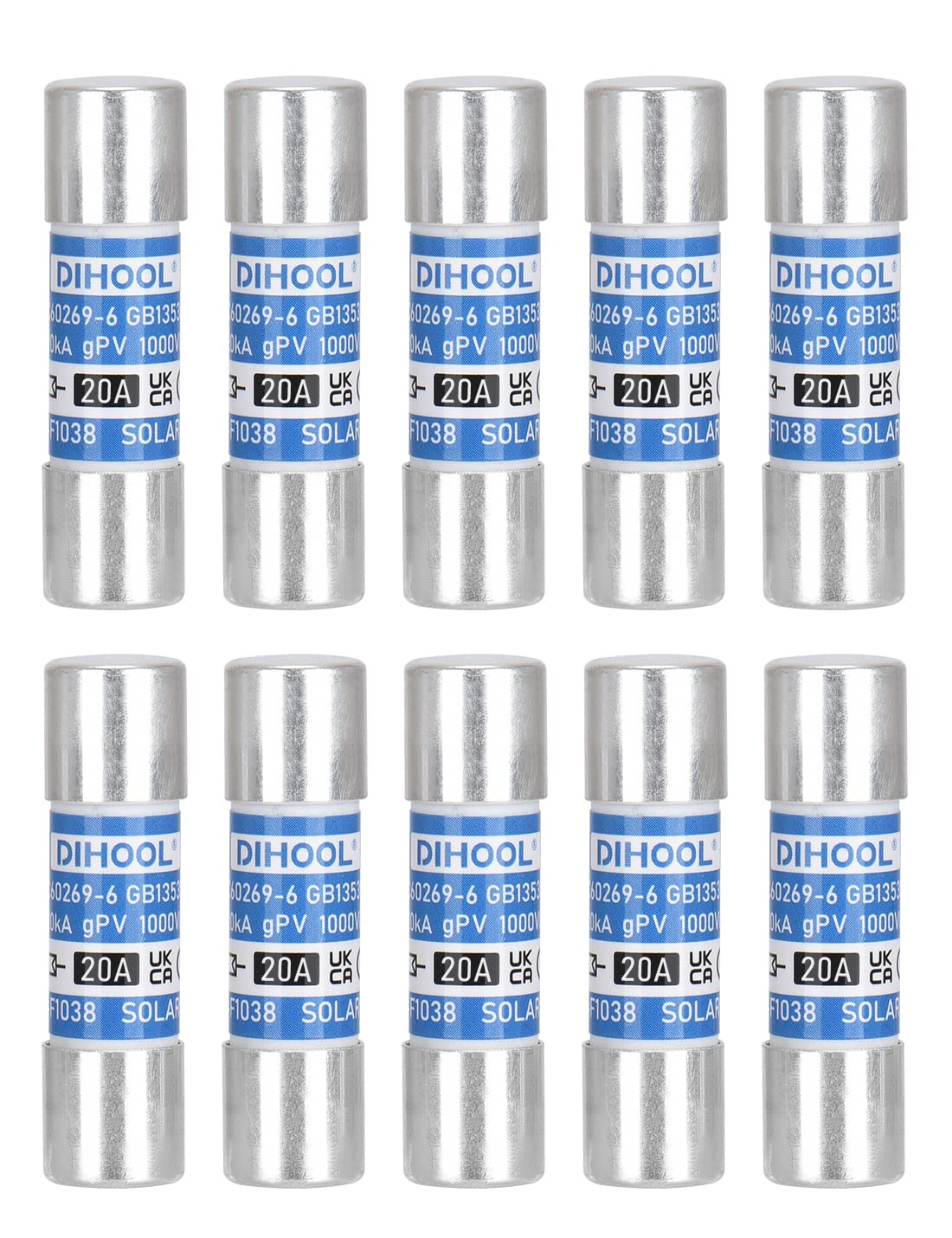 20 Amp Solar Fuse 10x38mm - 10pcs for Solar Connector (No In-Line Fuse Holder) - Perfect for Solar Panel Systems, Off-Grid Power & RV Solar Installations