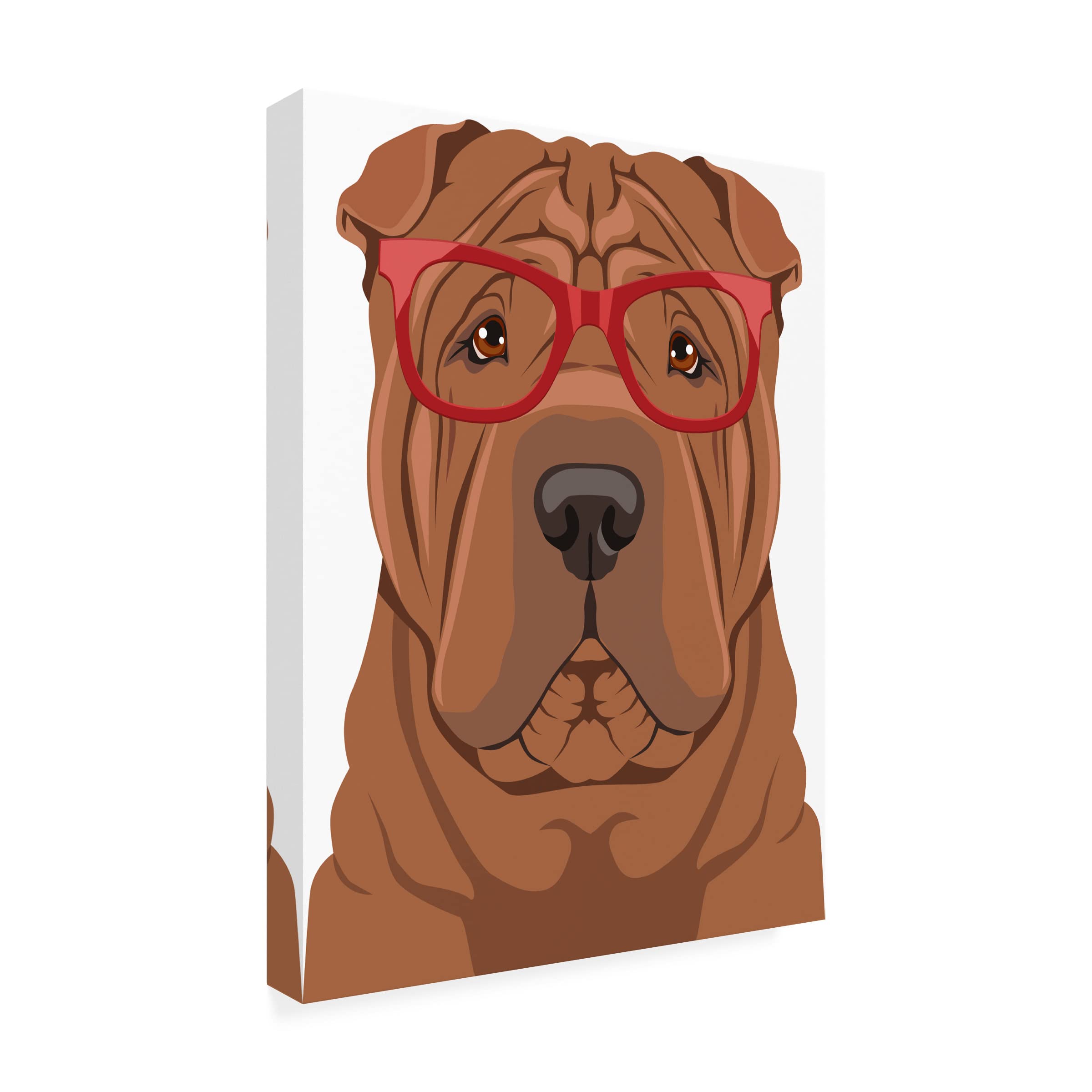 Trademark Fine Art 'Shar Pei Wearing Hipster Glasses' Canvas Wall Art Print - Modern Dog Portrait Decor for Living Room, Bedroom & Office