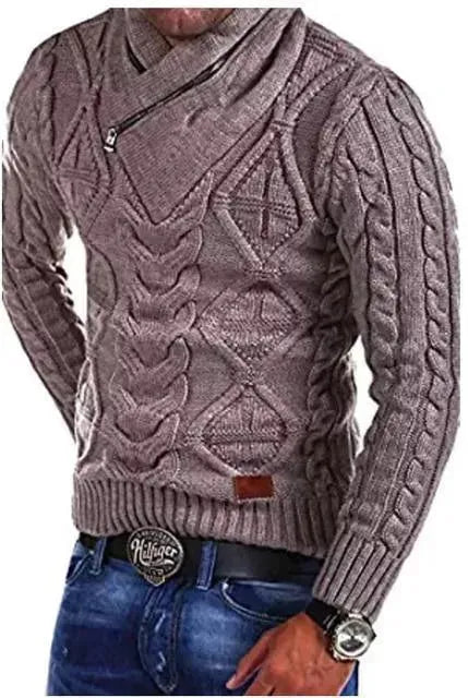 Men's Zipper Turtleneck Sweater - Winter Warm Pullover Knitwear for Casual & Business Wear