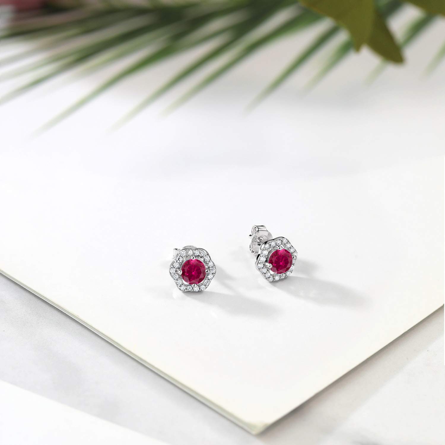1.32 Ct Round Red Created Ruby Stud Earrings in 925 Sterling Silver - Gem Stone King | Elegant Jewelry for Women, Perfect for Parties & Gifts