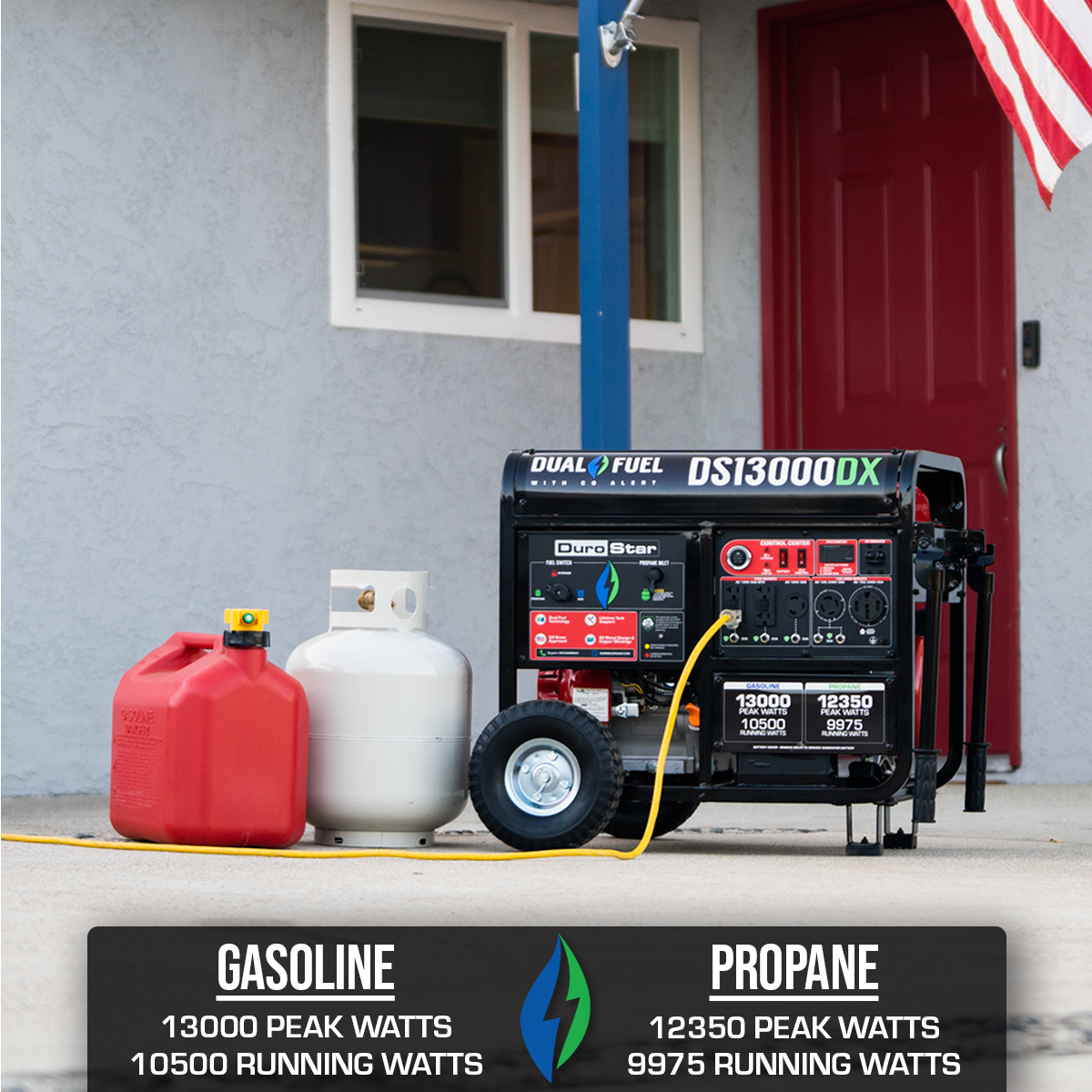 13,000W Dual Fuel Portable Generator with CO Alert - Gas & Propane Powered for Home Backup, Camping & Outdoor Power (EPA & CARB Compliant)