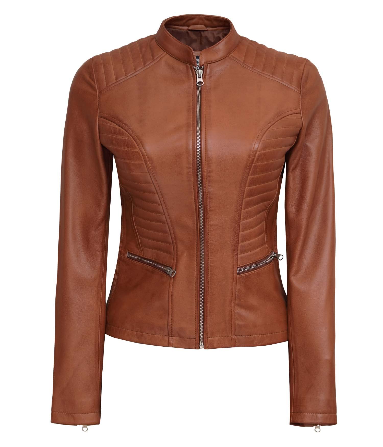 Genuine Leather Motorcycle Jacket for Women - Cafe Racer Style with Natural Grain & Stand Collar | Perfect for Riding, Biker Events & Casual Outfits