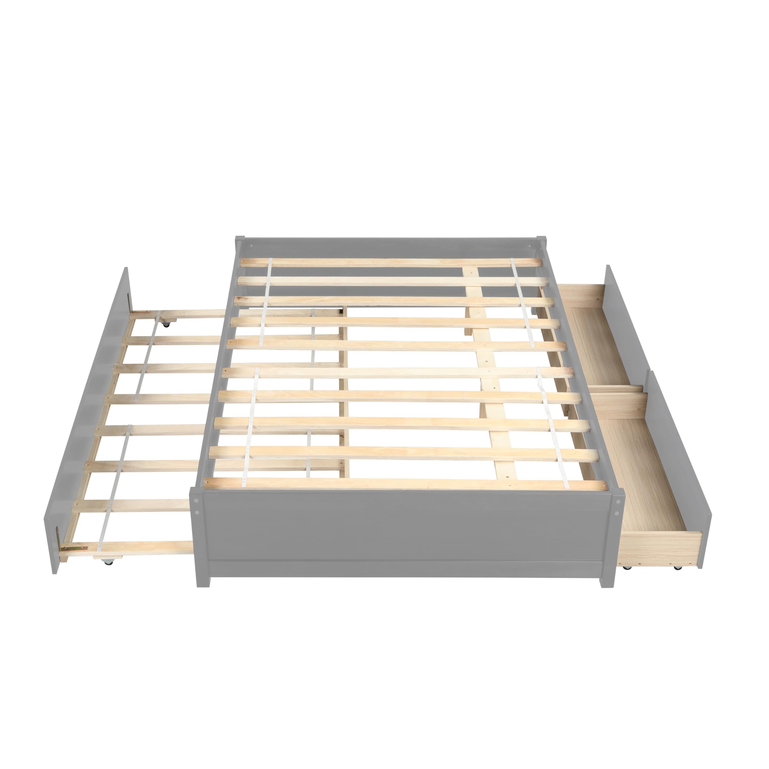 Solid Wood Full Size Platform Bed Frame with Trundle & Storage Drawers - Grey Captain Bed for Kids, Teens & Adults - Perfect for Small Spaces, Guest Rooms & Dormitories