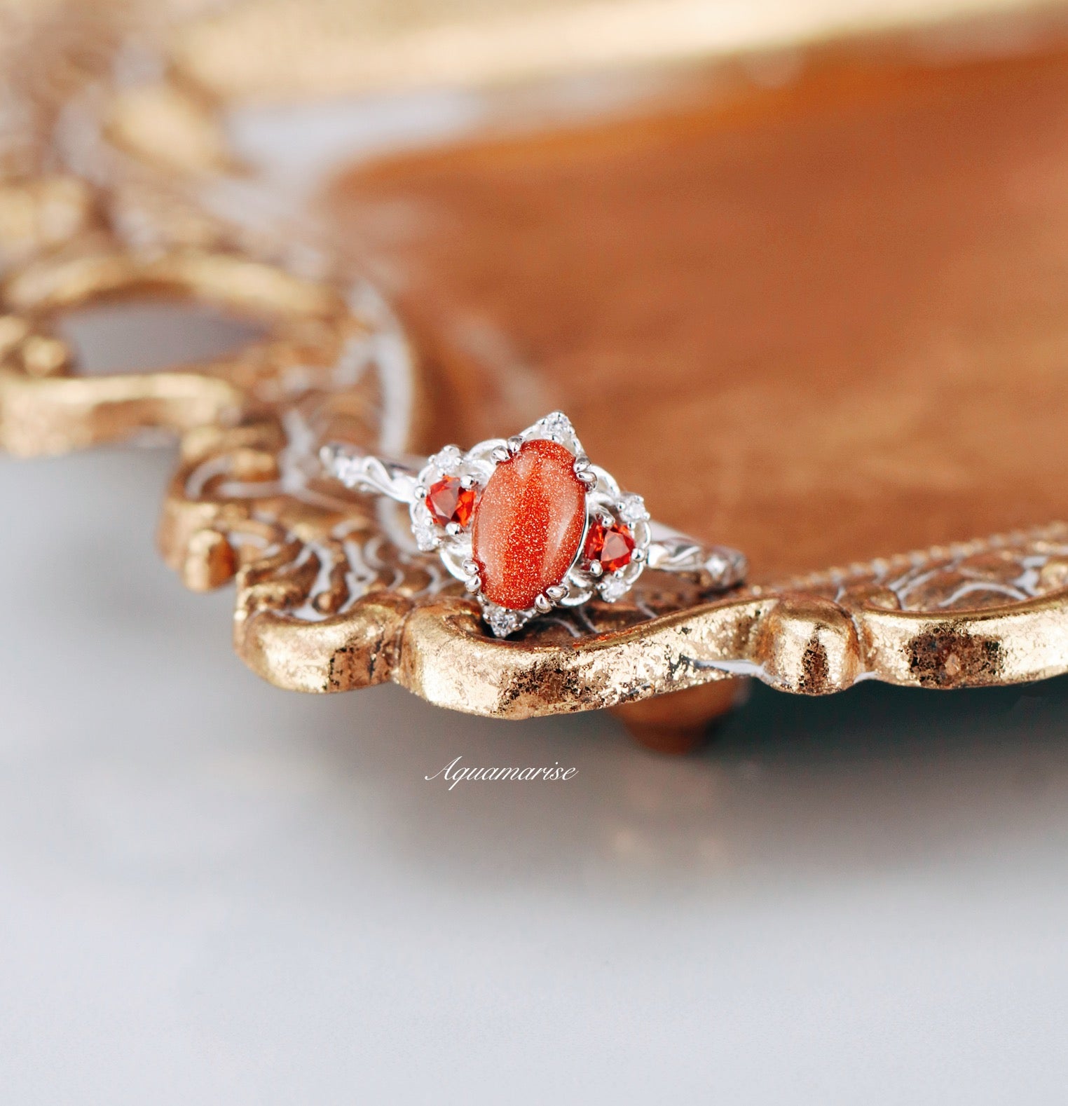 925 Sterling Silver Esme Red Sandstone & Orange Sapphire Ring - Elegant Bohemian Jewelry for Women, Perfect for Weddings, Parties & Everyday Wear