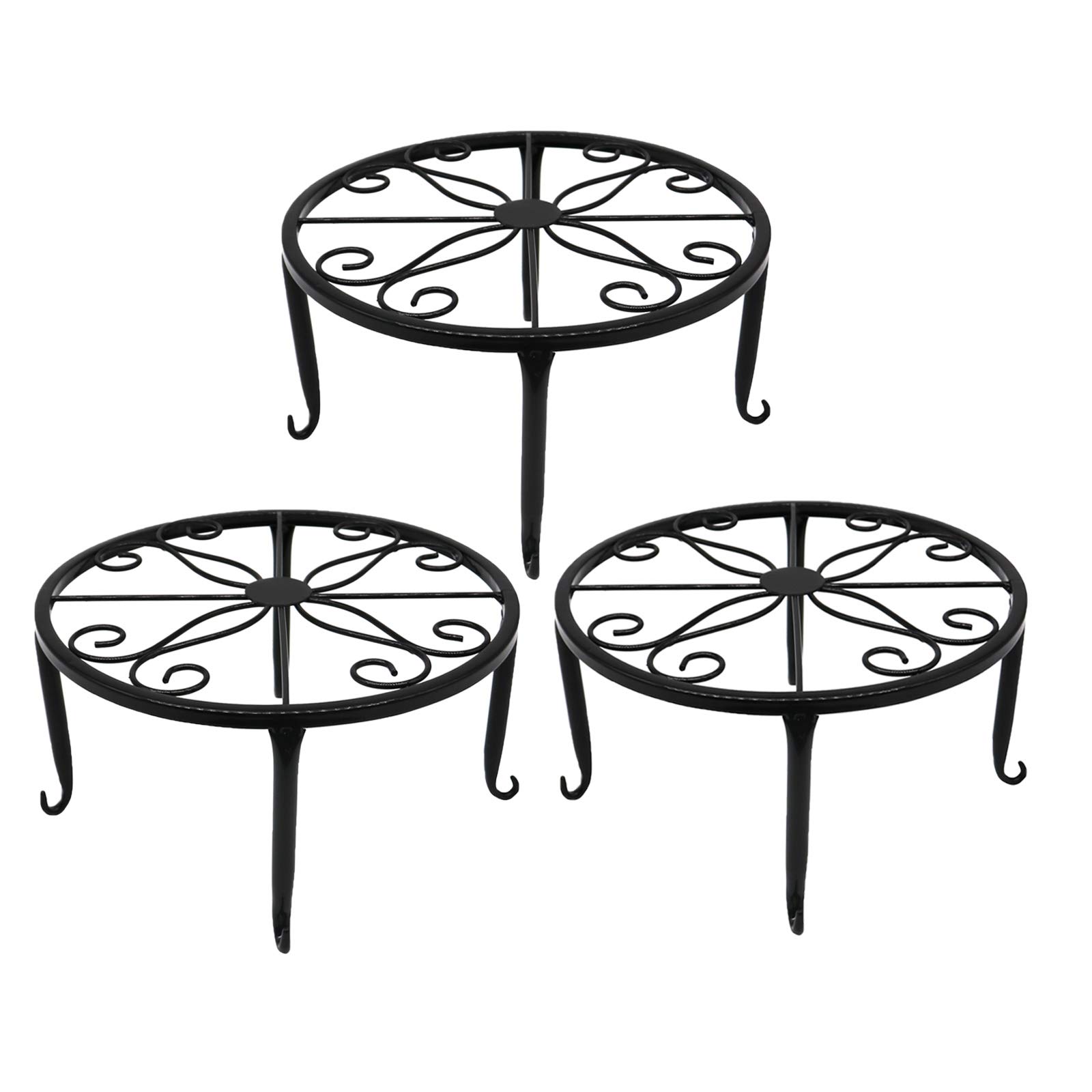 3 Pack Black Metal Plant Stands for 9 Inch Round Flower Pots - Indoor Outdoor Garden, Patio, Balcony Decor - Perfect for Succulents, Herbs, and Small Plants