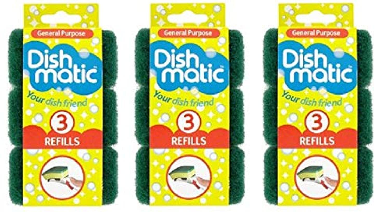 9-Pack Heavy Duty Dishmatic Green Refill Sponges - Durable Cleaning Scourers for Pots, Pans & Tough Stains - Ideal for Kitchen, Restaurant & Commercial Use