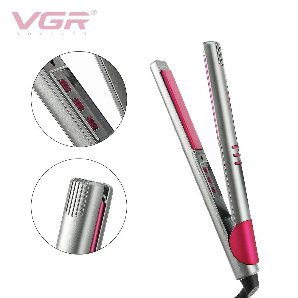 VGR V-580 Professional Ceramic Coated Hair Straightener - 210°F Max Heat with Uniform Heat Technology for Smooth & Shiny Hair (Grey, Pink) - Perfect for Home Use, Salons & Travel