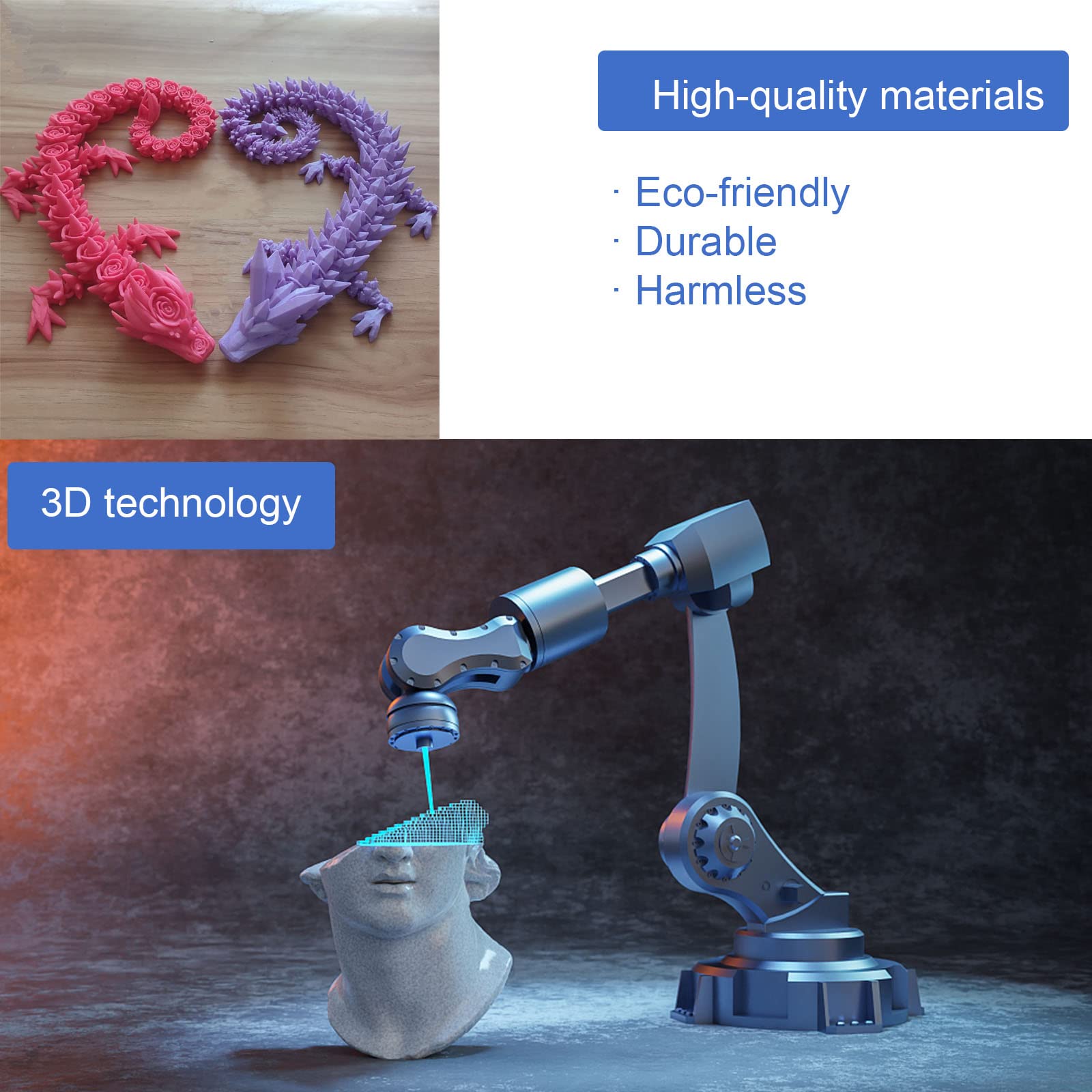 3D Printed Crystal Dragon Toy - Rotatable & Poseable Articulated Dragon Figure for Anxiety Relief - 21.7 Inch Purple Fantasy Collectible for Kids & Adults - Perfect for Stress Relief, Home Decor, and Gift Giving