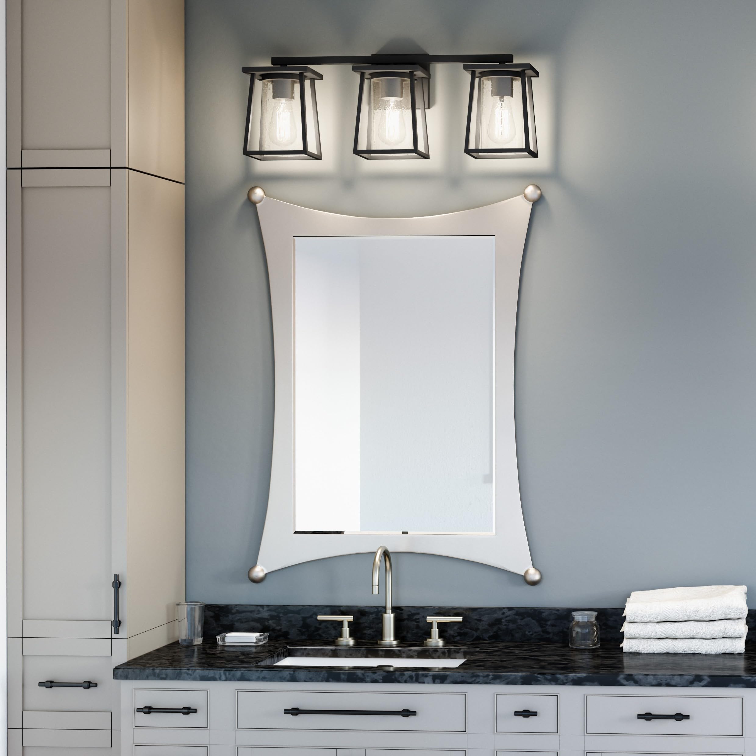 Quoizel Lodge 3-Light Matte Black Bathroom Vanity Light - Perfect for Modern Bathrooms, Powder Rooms & Dressing Areas