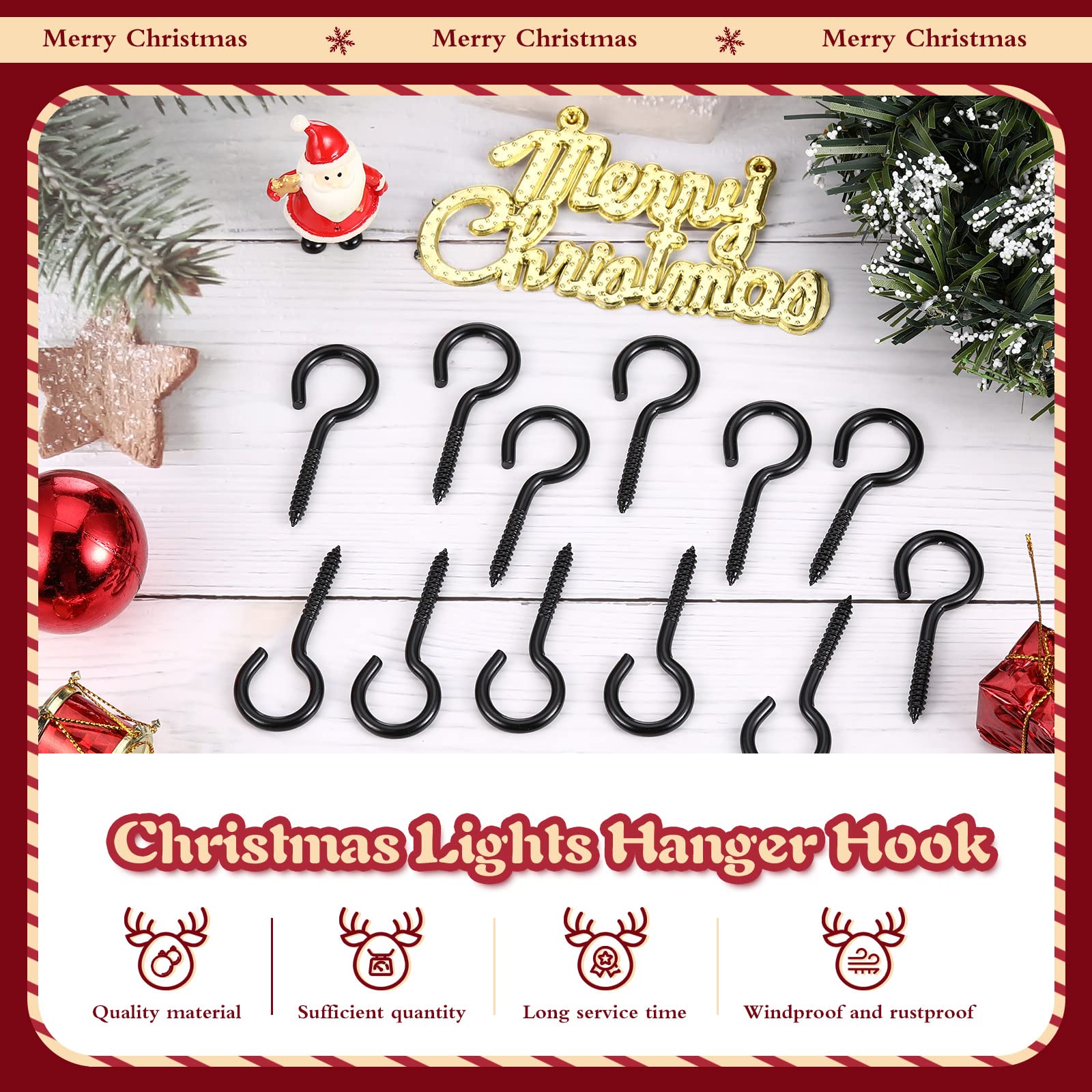 Mudder 30-Piece Black Christmas Light Hooks - Heavy Duty Outdoor Screw Hooks for String Lights, Fairy Lights & LED Decorations - Perfect for Christmas Tree, House, Garage, Yard & New Year Party Decor