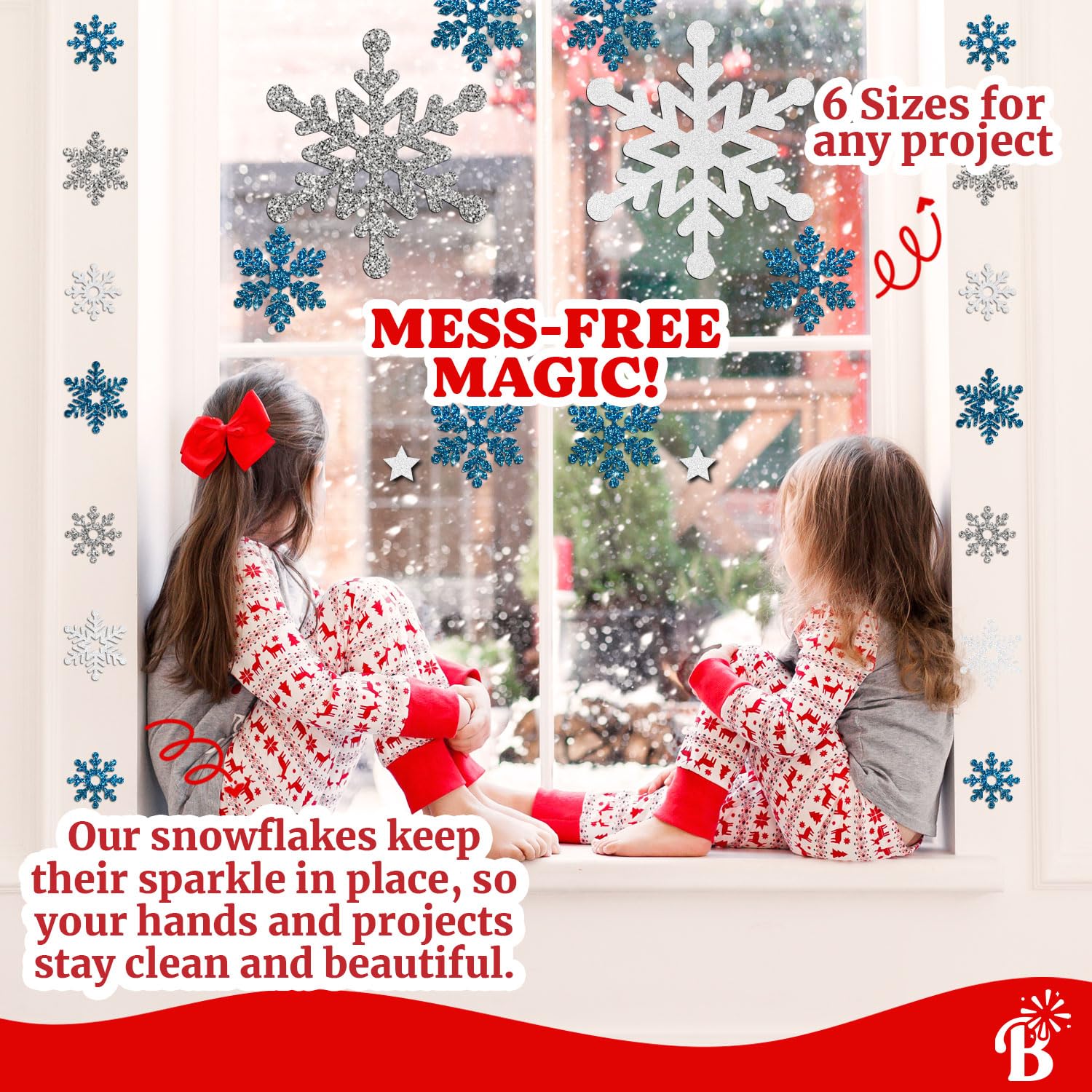 Large Snowflake Stickers with Real Glitter - Christmas Card & Envelope Decoration - Blue, White & Silver Holiday Stickers for DIY Crafts, Scrapbooking & Gift Wrapping