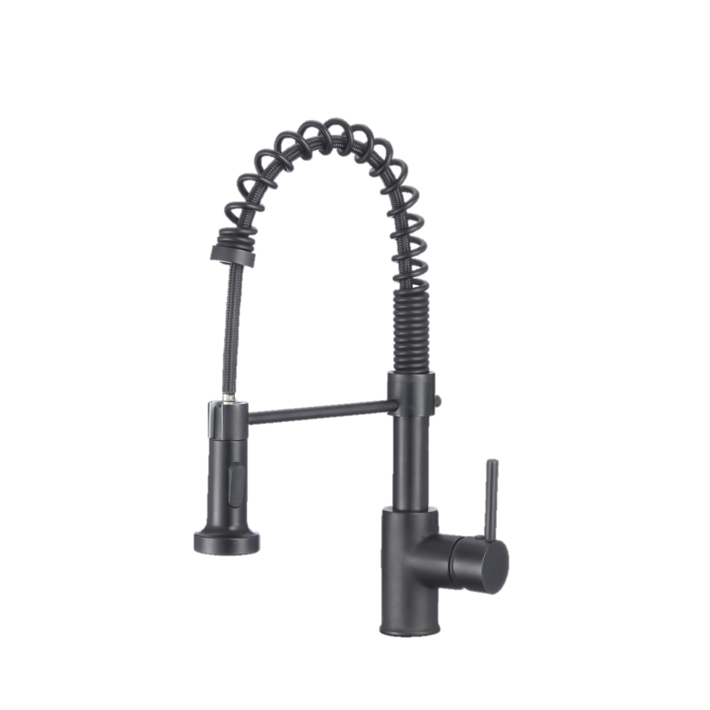 Modern Matte Black Kitchen Faucet with Pull Down Sprayer - Single Handle Spring Design for Stylish Kitchen Sinks, K-107N (Matte Black) - Perfect for Contemporary and Minimalist Kitchens