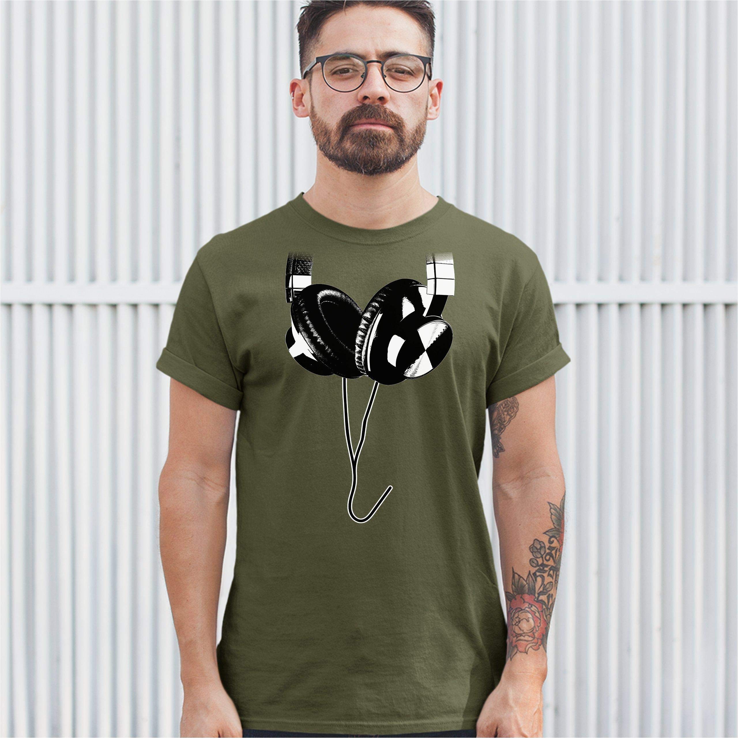 DJ Music T-Shirt with Huge Hanging Headphones Design - Trendy Graphic Tee for Music Lovers, DJs & Festival Goers - Perfect for Concerts, Raves & Casual Wear
