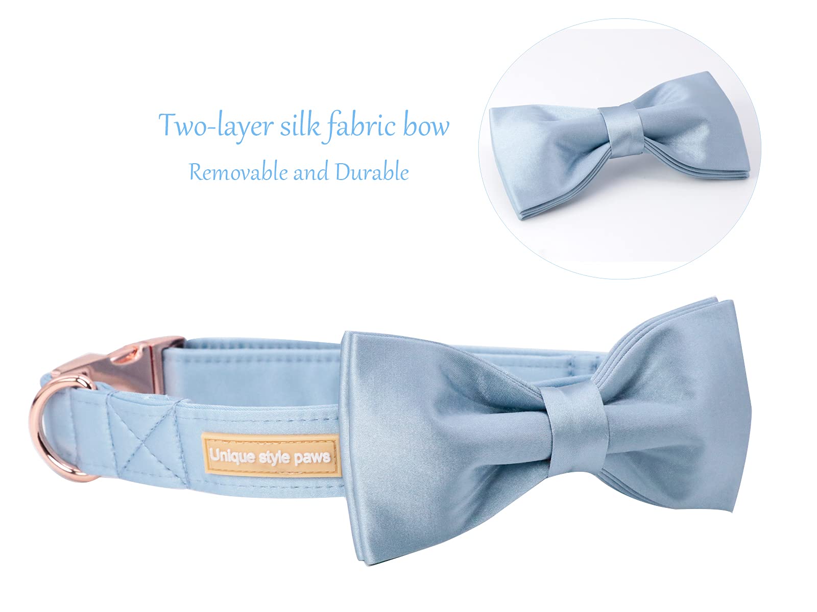 Stylish Blue Silk Dog Collar with Adjustable Bow Tie - Soft & Comfortable Pet Collar for Small Dogs - Perfect Gift for Puppies, Birthday & Special Occasions