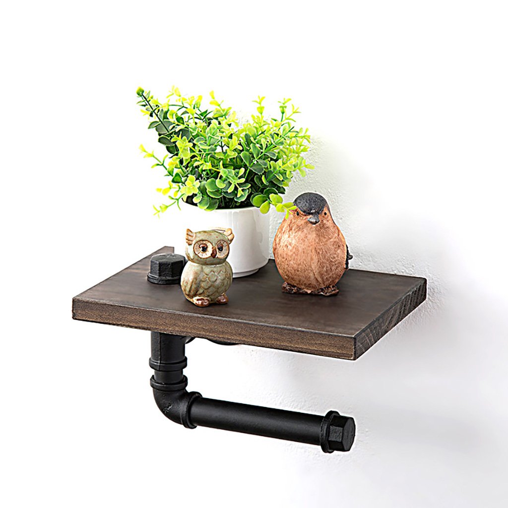 Vintage Solid Wood Wall Mount Shelf with Iron Cladding - Bathroom Storage Rack for Towels & Toilet Paper - Perfect for Farmhouse, Rustic, and Industrial Style Decor