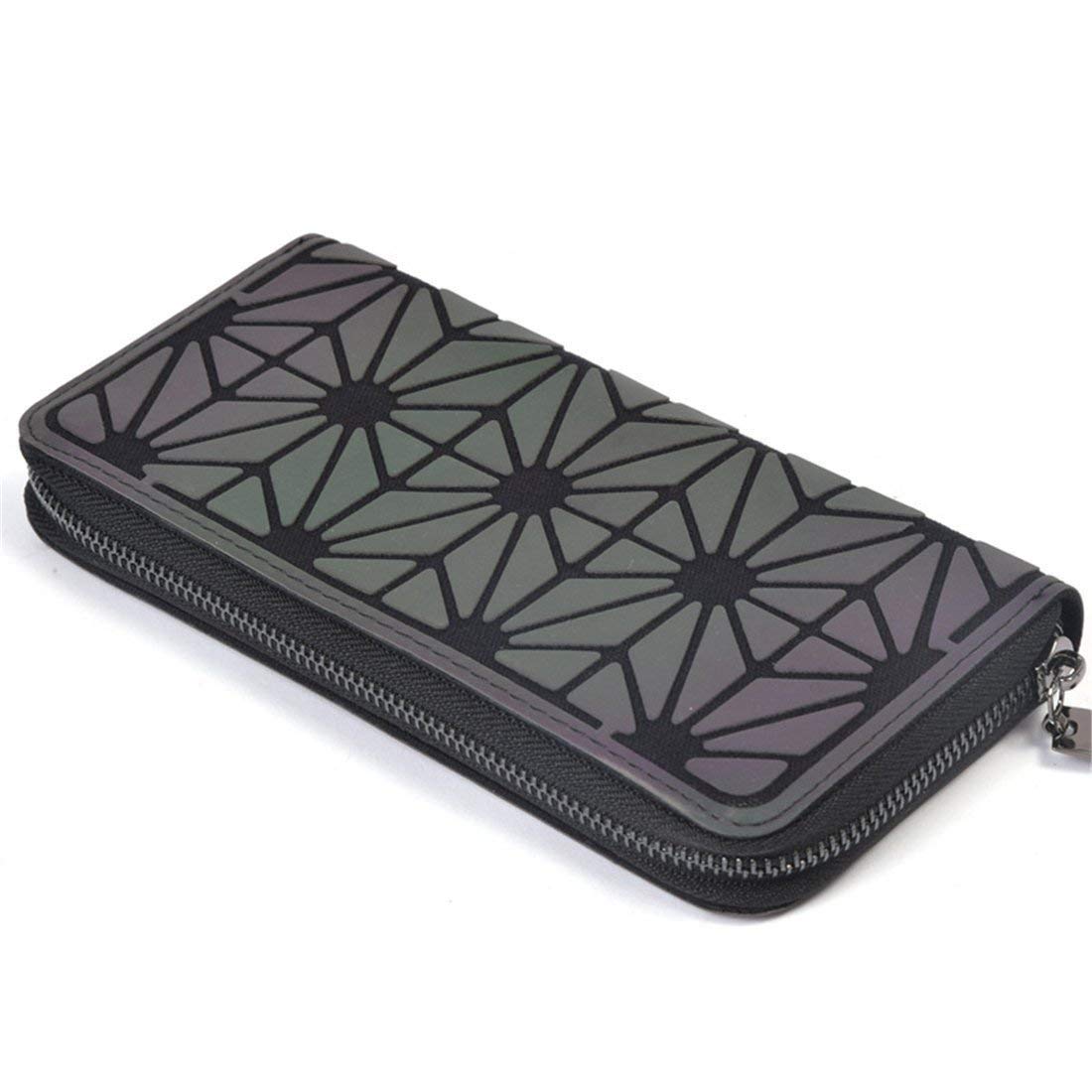 Women's Holographic Reflective Geometric Lattice Clutch Wallet - Slim Zipper Coin Purse with Luminous Effect | Perfect for Night Out, Parties, Concerts & Evening Events