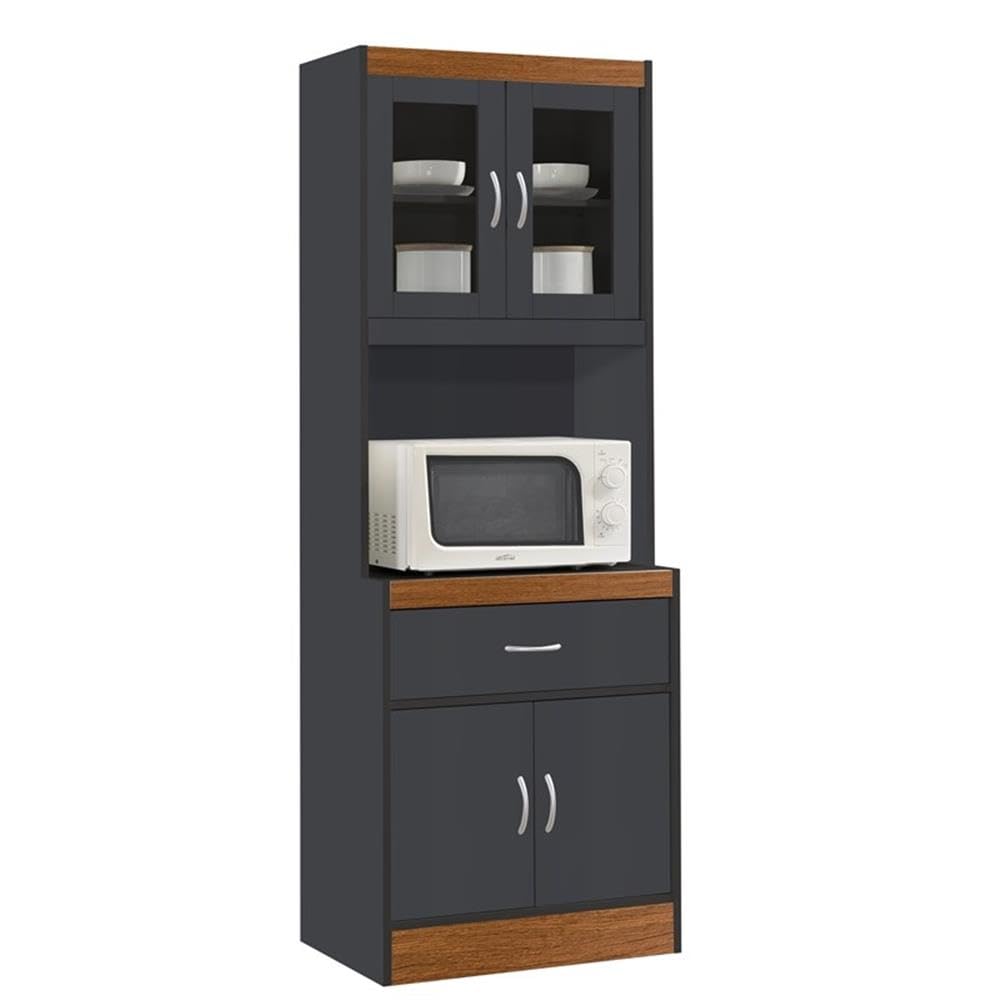 Pemberly Row Gray-Oak Wood Kitchen Cabinet with 1 Drawer & Microwave Space - Perfect for Small Kitchens, Apartments & Microwave Storage