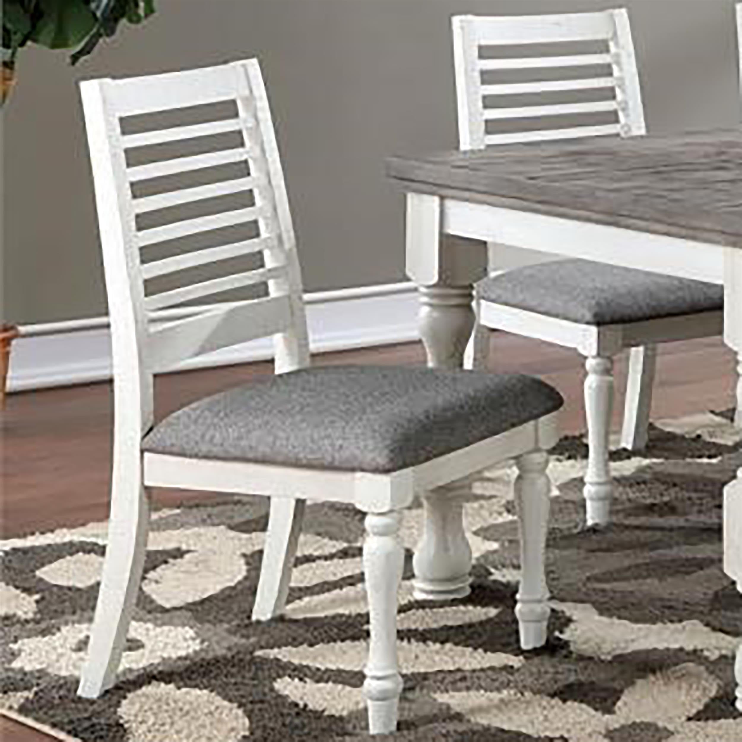 Furniture of America Treon Wood Padded Side Chairs Set of 2 - Antique White Finish, Comfortable Dining Room Chairs for Kitchen, Breakfast Nook, and Home Decor