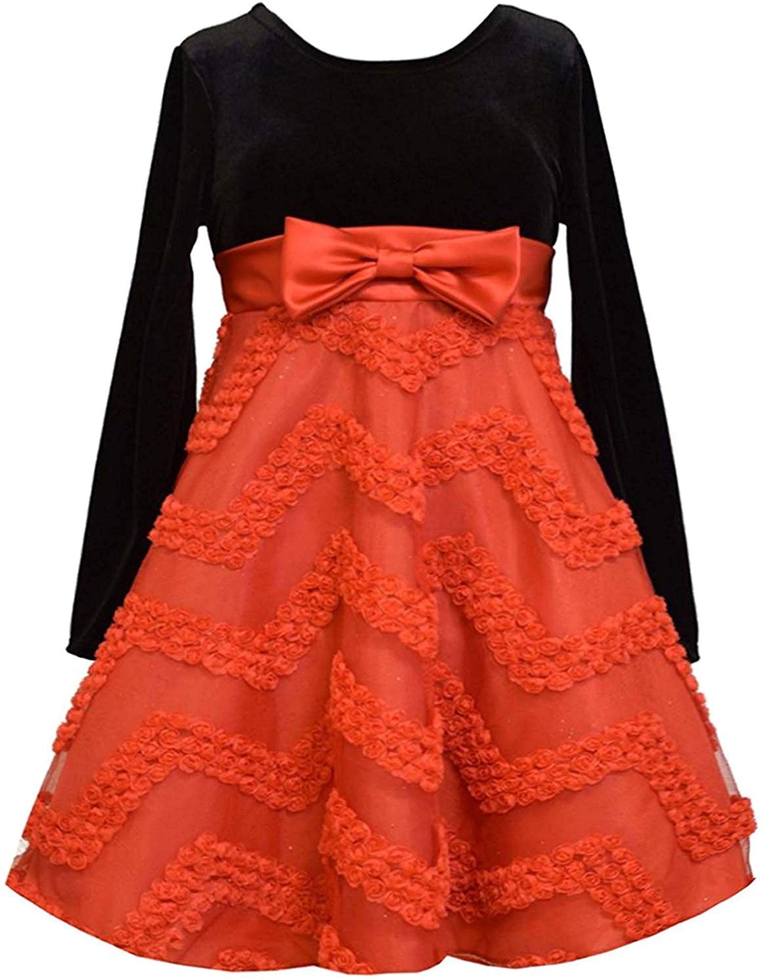 Bonnie Jean Girls' Long Sleeve Stretch Velvet Party Dress - Elegant Holiday & Special Occasion Outfit for Christmas, Birthday, Pageant & Formal Events
