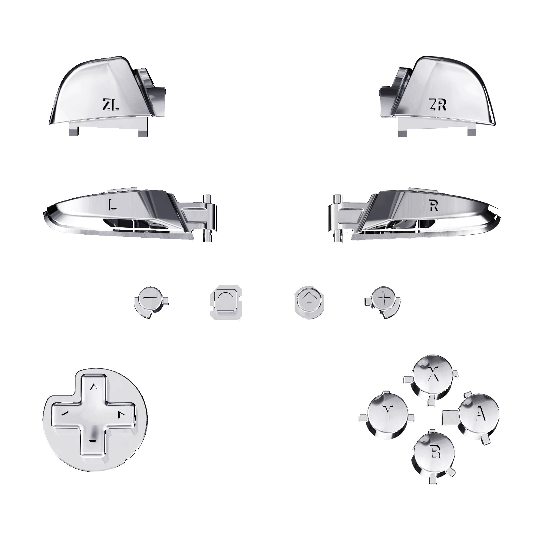 eXtremeRate DIY Replacement Full Set Buttons for Nintendo Switch Pro Controller - Chrome Silver (KRD402) | Upgrade Your Gaming Experience | Perfect for Custom Controllers & Competitive Gaming