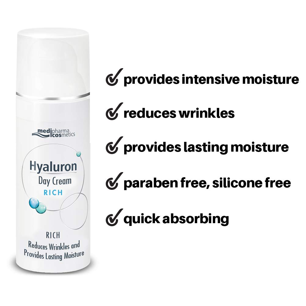 Medipharma Cosmetics Hyaluronic Acid Rich Day Cream - Anti-Wrinkle Moisturizer for Face, Neck & Décolleté - Hydrating Cream for Dry, Sensitive Skin - 50ml | Daily Skincare Routine, Morning Hydration, Anti-Aging Treatment