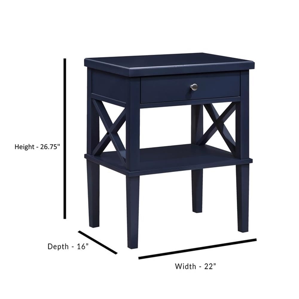 Midnight Blue Wood Nightstand with Drawer and Storage Shelf - Stylish Bedside Table for Bedroom, Living Room, or Office