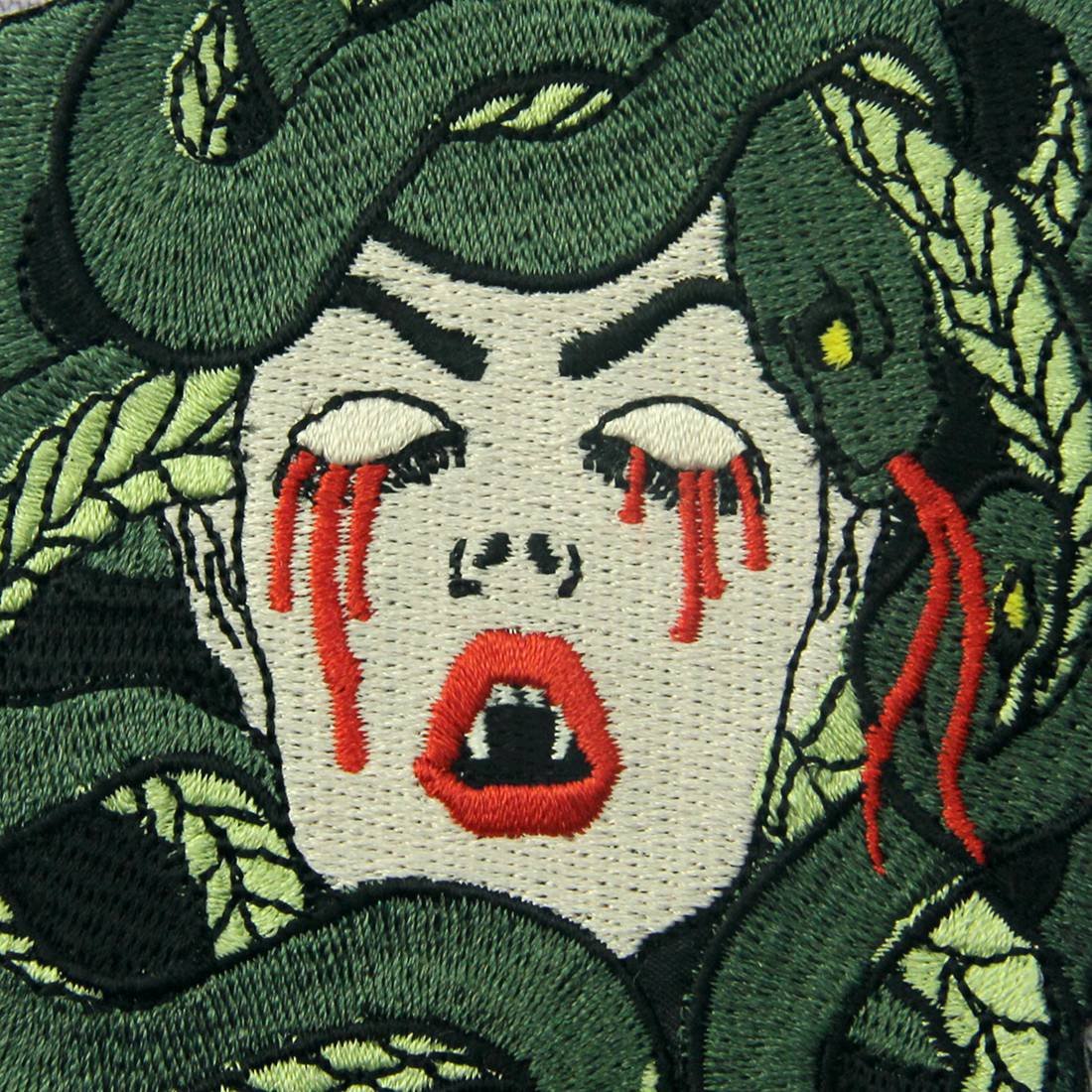 Bleeding Medusa Embroidered Iron On Patch - Gothic Sew On Badge for Jackets, Bags & DIY Crafts - Perfect for Punk Fashion & Costume Accessories