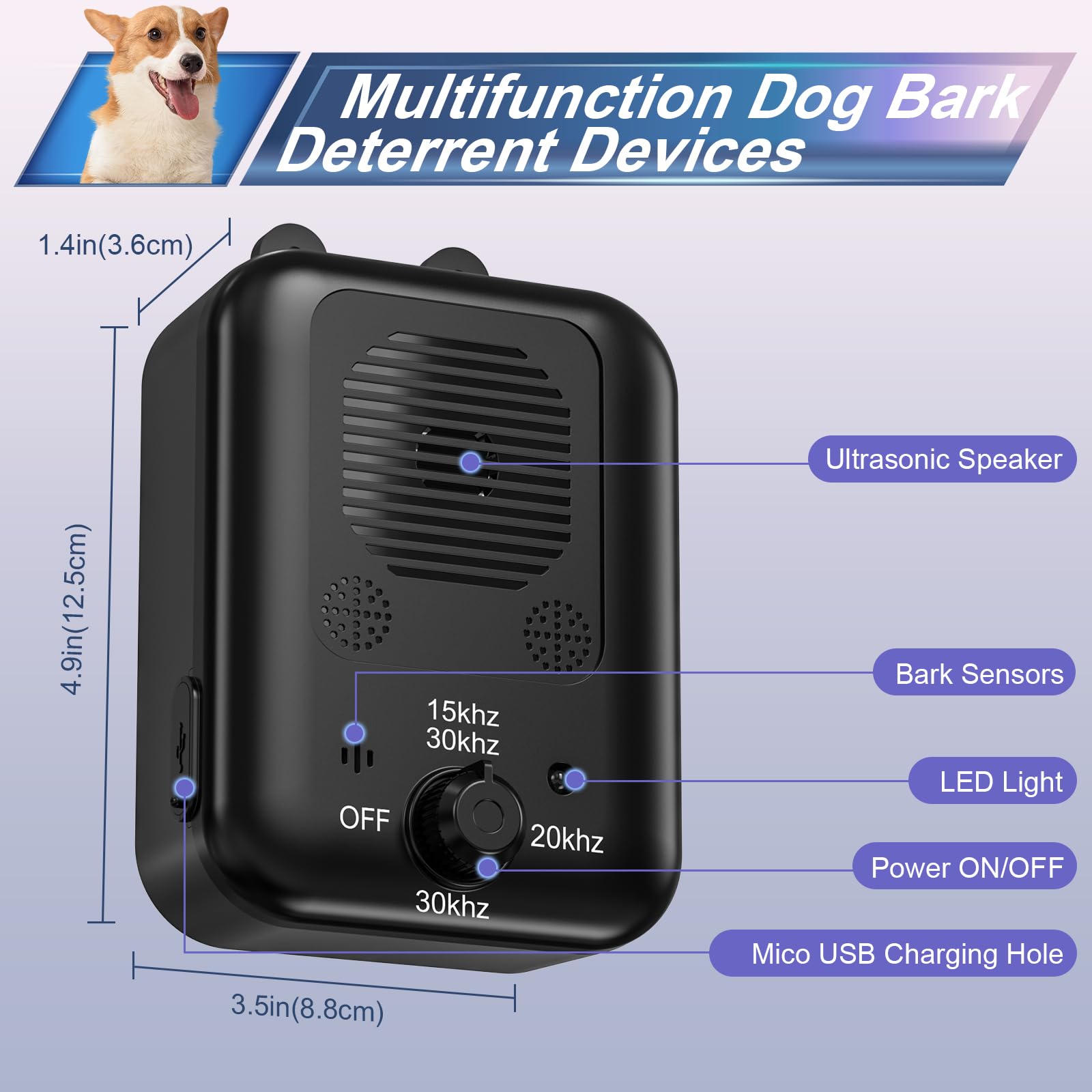 Anti Barking Devices for Dogs - Ultrasonic Dog Bark Deterrent with 3 Adjustable Levels, Rechargeable Bark Control Device for Indoor & Outdoor Use - Safe Humane Training Tool for Pets - Perfect for Home, Yard, and Neighborhood Noise Control (Black)