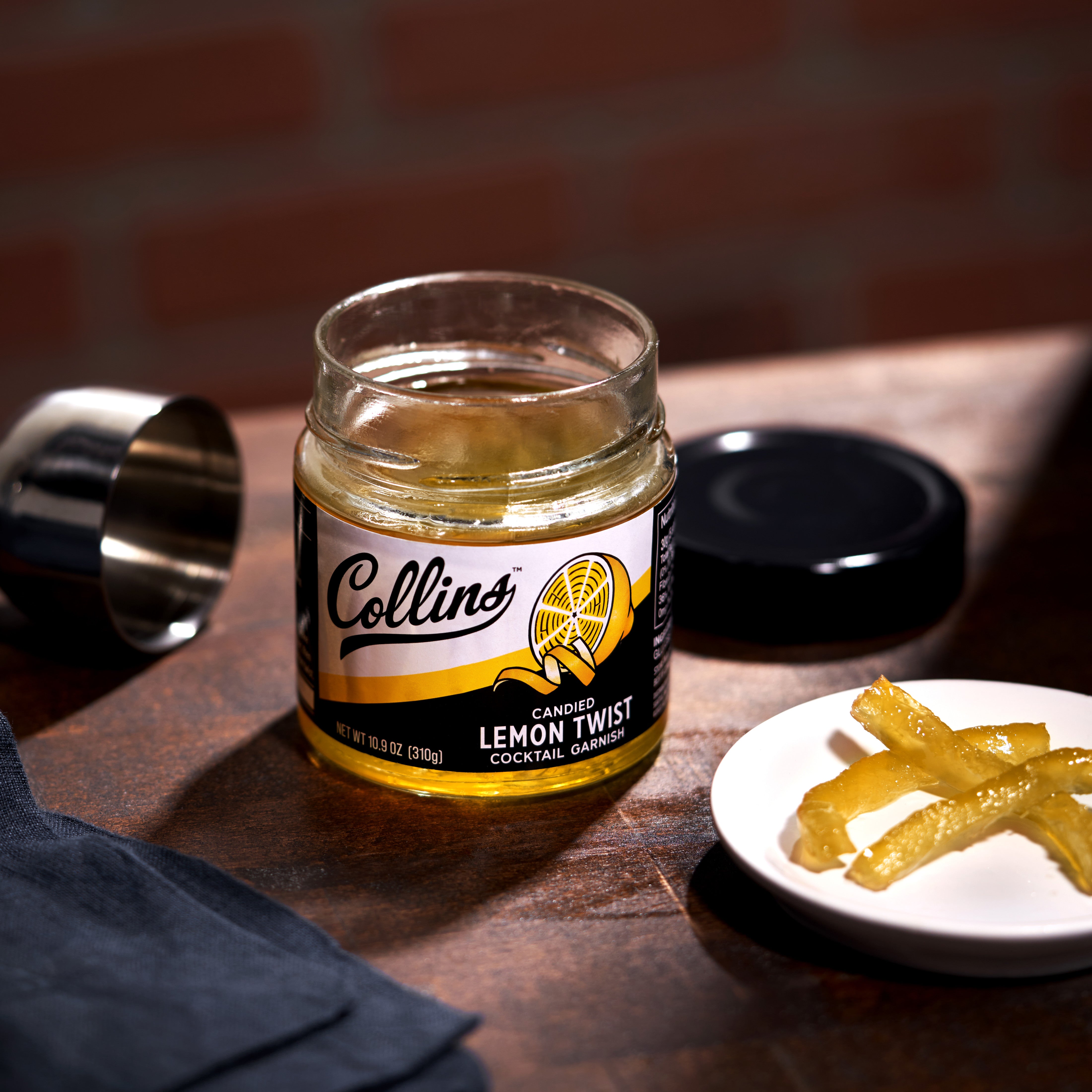 Candied Lemon Twist in Syrup - 10.9 oz Jar | Sweet & Tangy Lemon Peel for Baking, Cocktails & Desserts | Perfect for Cakes, Drinks & Gift Baskets