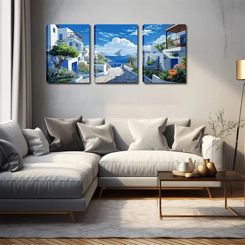 3-Piece Santorini Island Scenic Wall Art Set - 40x60cm Framed Canvas Prints | High-Quality Australian Made Ready-to-Hang Decor for Living Room, Bedroom & Office