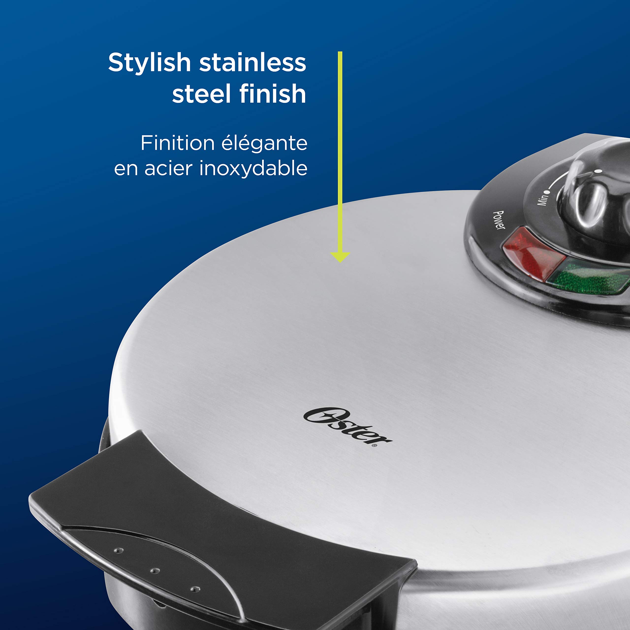 Oster Belgian Waffle Maker - 8 Inch Stainless Steel Waffle Iron for Perfect Homemade Waffles | Breakfast, Brunch & Family Gatherings