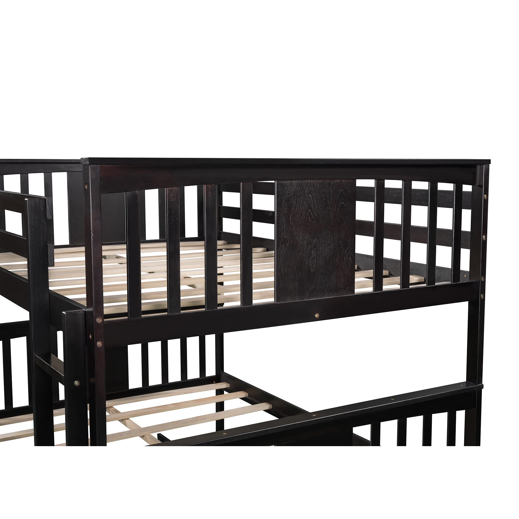 Full Over Full Bunk Bed with Storage Drawers & Safety Rail - Sturdy Wood Bunk Bed for Adults, Kids, Teens - No Box Spring Needed (Espresso Finish) - Perfect for Small Bedrooms, Guest Rooms & Vacation Homes