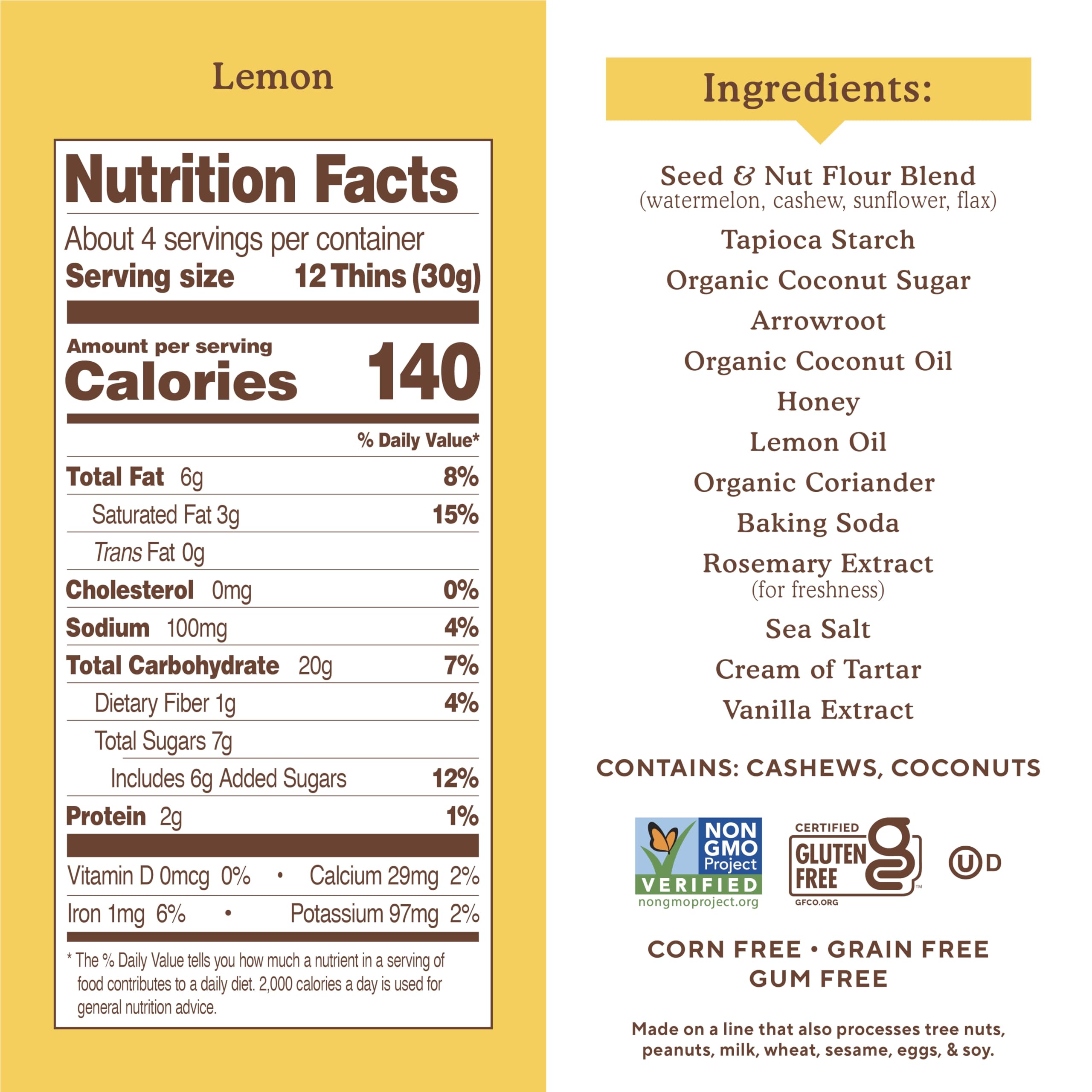 Simple Mills Lemon Seed & Nut Flour Sweet Thins - Paleo Cookies for Healthy Snacking