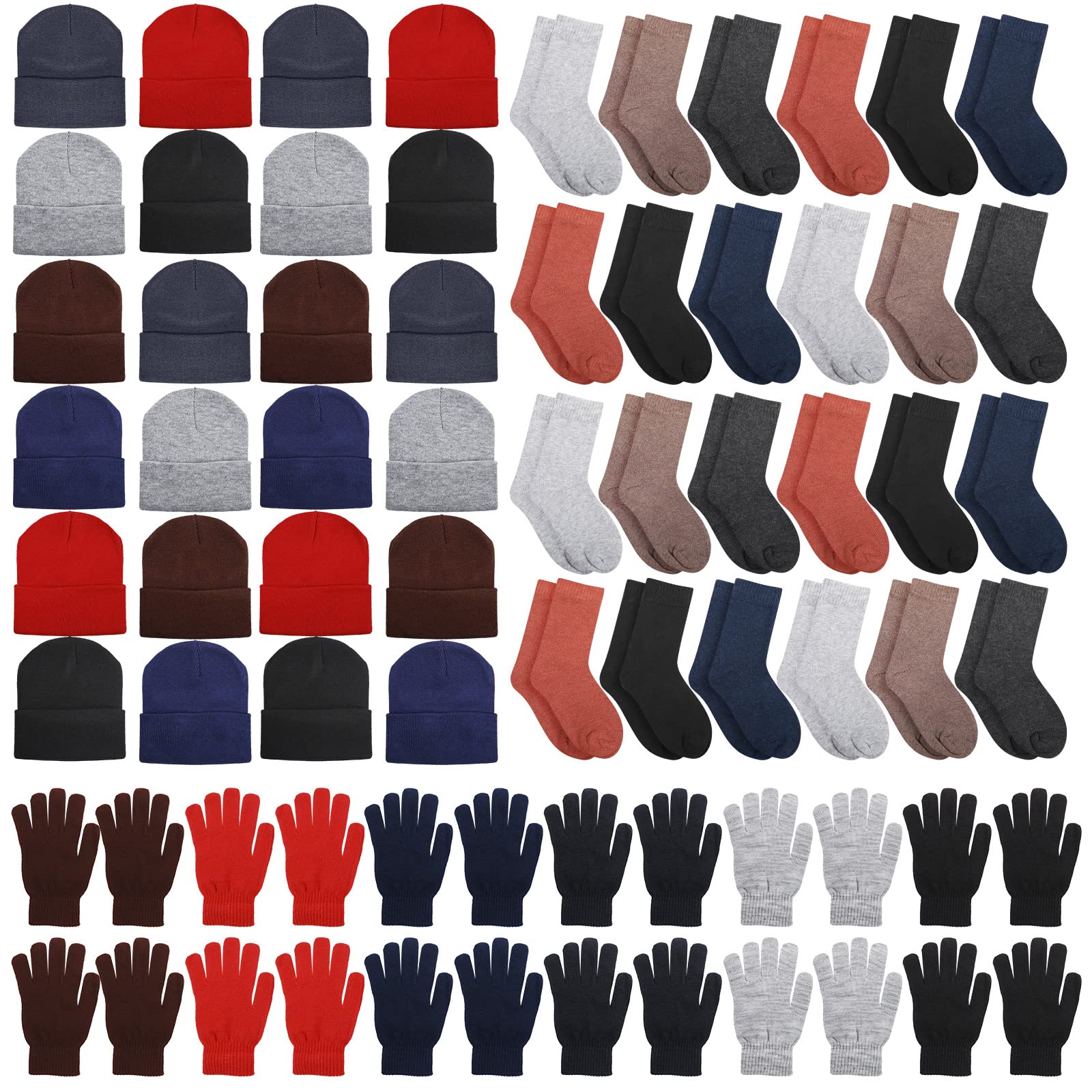 Warm Winter Beanie Hat & Gloves Set with Thermal Socks - Knitted Beanie Cap, Thick Winter Gloves & Cozy Socks Pack for Men & Women - Perfect for Skiing, Snowboarding & Cold Weather Activities