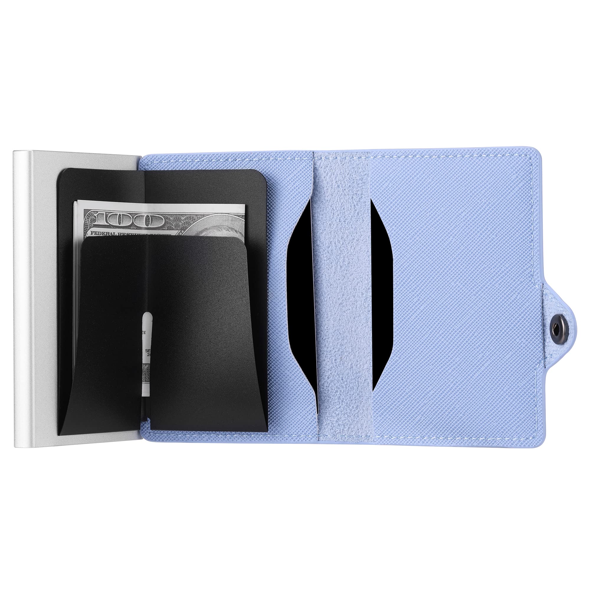 RFID Blocking Slim Minimalist Credit Card Holder for Women - Light Blue PU Saffiano Leather Wallet | Secure & Stylish Card Organizer for Everyday Use, Travel & Business