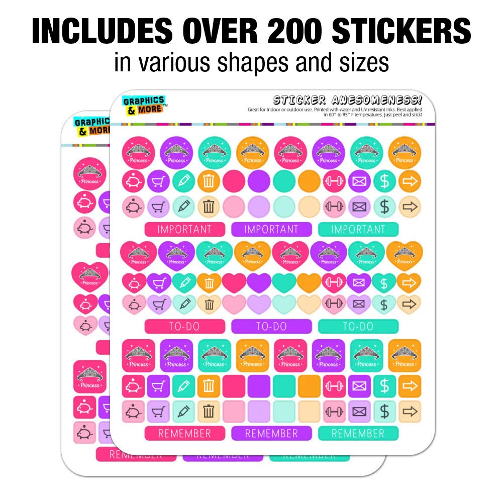 Princess Crown Tiara Stickers for Scrapbooking, Planner & Crafting - Pink Background Decorative Stickers for DIY Journals, Calendars & Card Making
