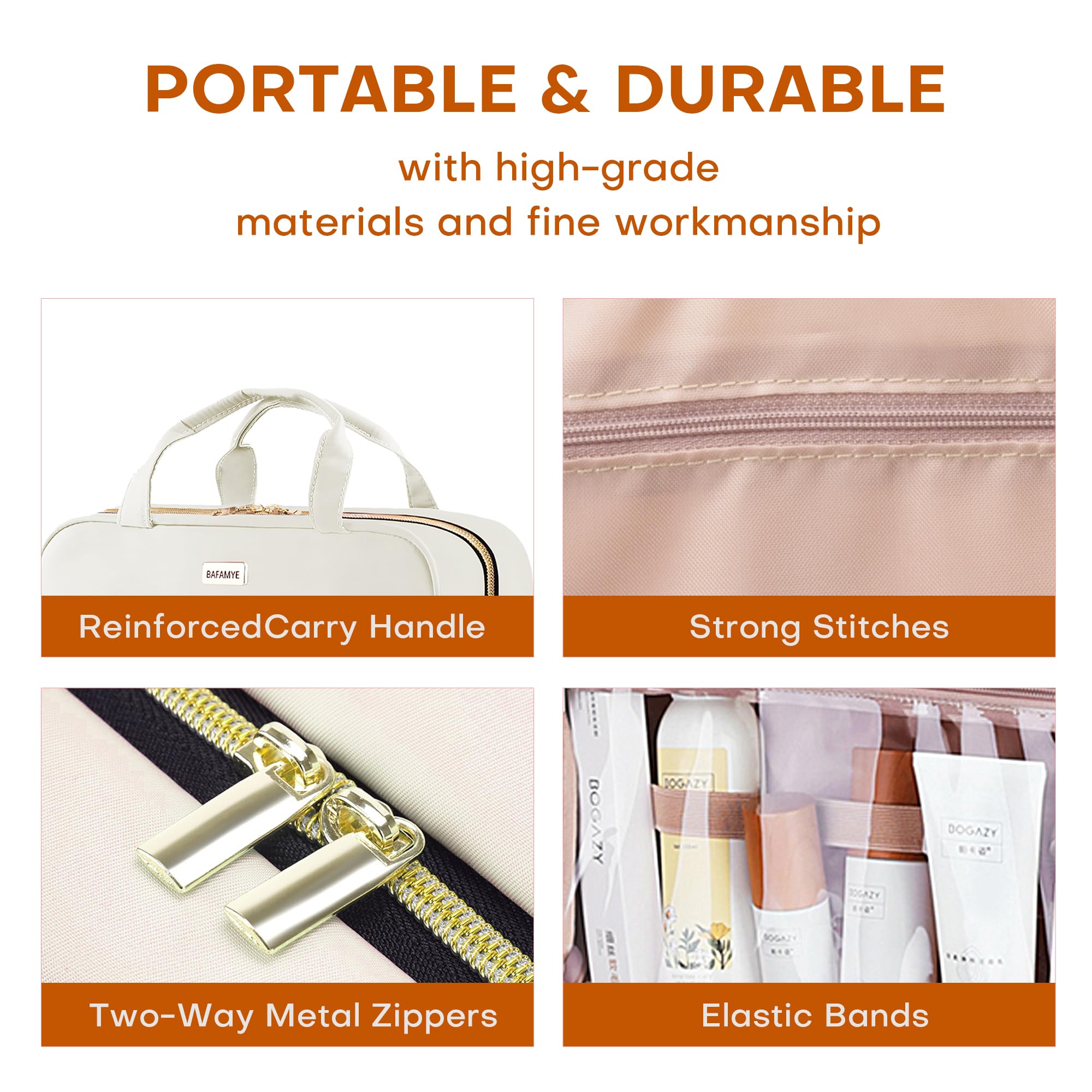 8L Travel Toiletry Bag for Women - 2.1 Gallon Waterproof Hanging Cosmetic Organizer with Hook for Shampoo, Makeup & Full-size Containers | Perfect for Vacation, Gym & Business Trips (Beige)
