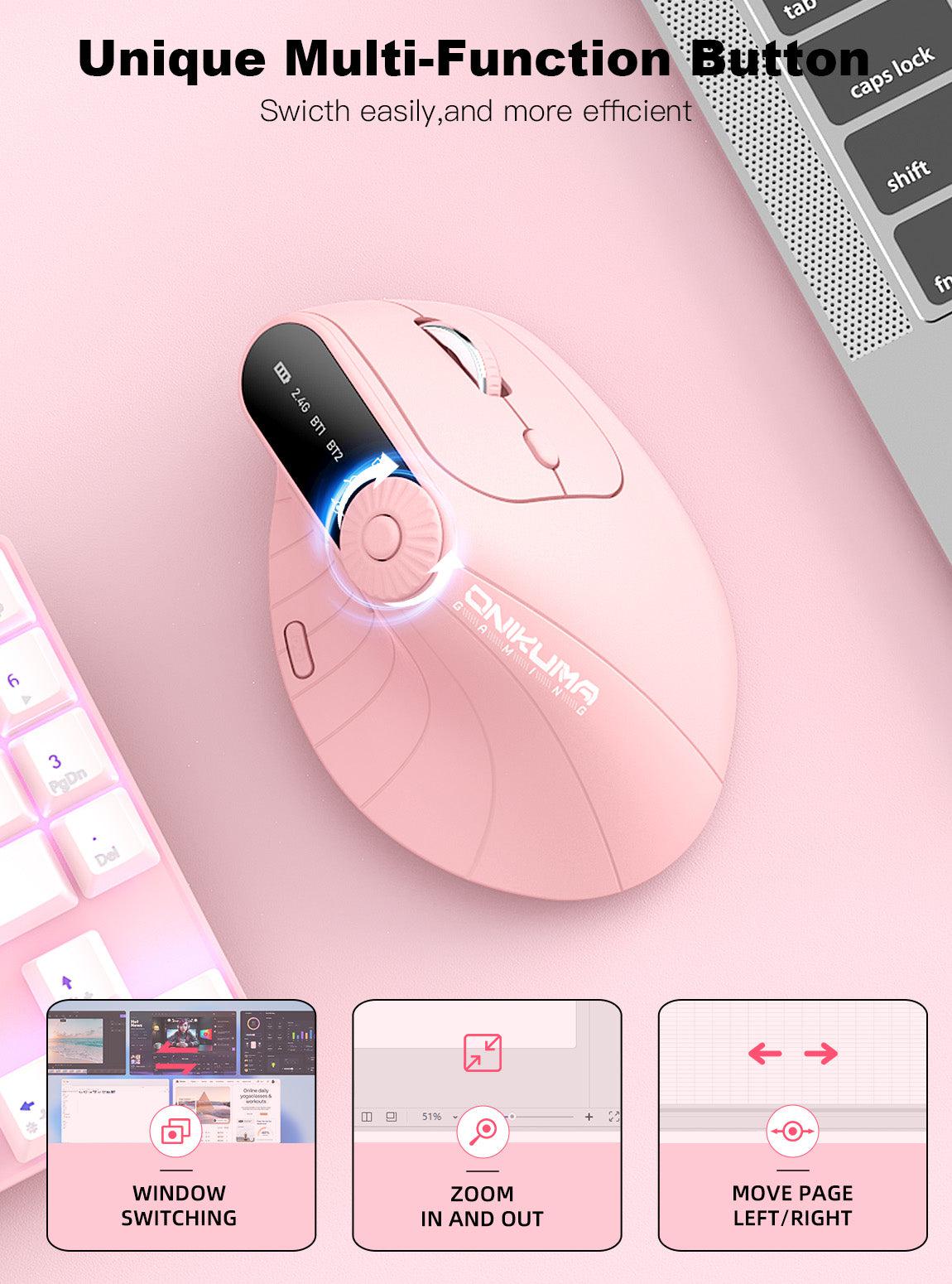 ONIKUMA CW932 Wireless Vertical Ergonomic Mouse - Rechargeable 2.4GHz Optical Gaming Mouse with 2400 DPI for PC, Laptop, Office & Home Use - Comfortable for Long Hours of Work & Gaming