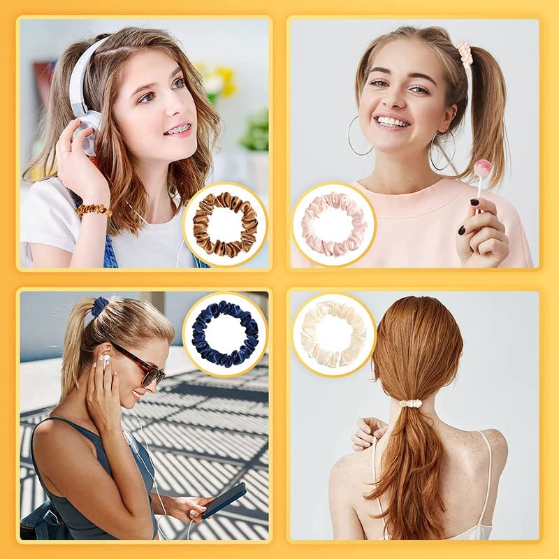 Belicia 12-Piece Mini Satin Hair Scrunchies - Soft Silk Elastic Ponytail Holders for Women & Girls (Multicolor) | Perfect for Thin, Thick & Curly Hair - Gym, Office & Everyday Use