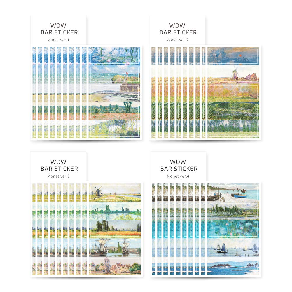 Monolike Wow Bar Sticker Oscar Claude Monet Set - Mini Cute Square Stickers for Scrapbooking, Journals, Laptops & DIY Crafts