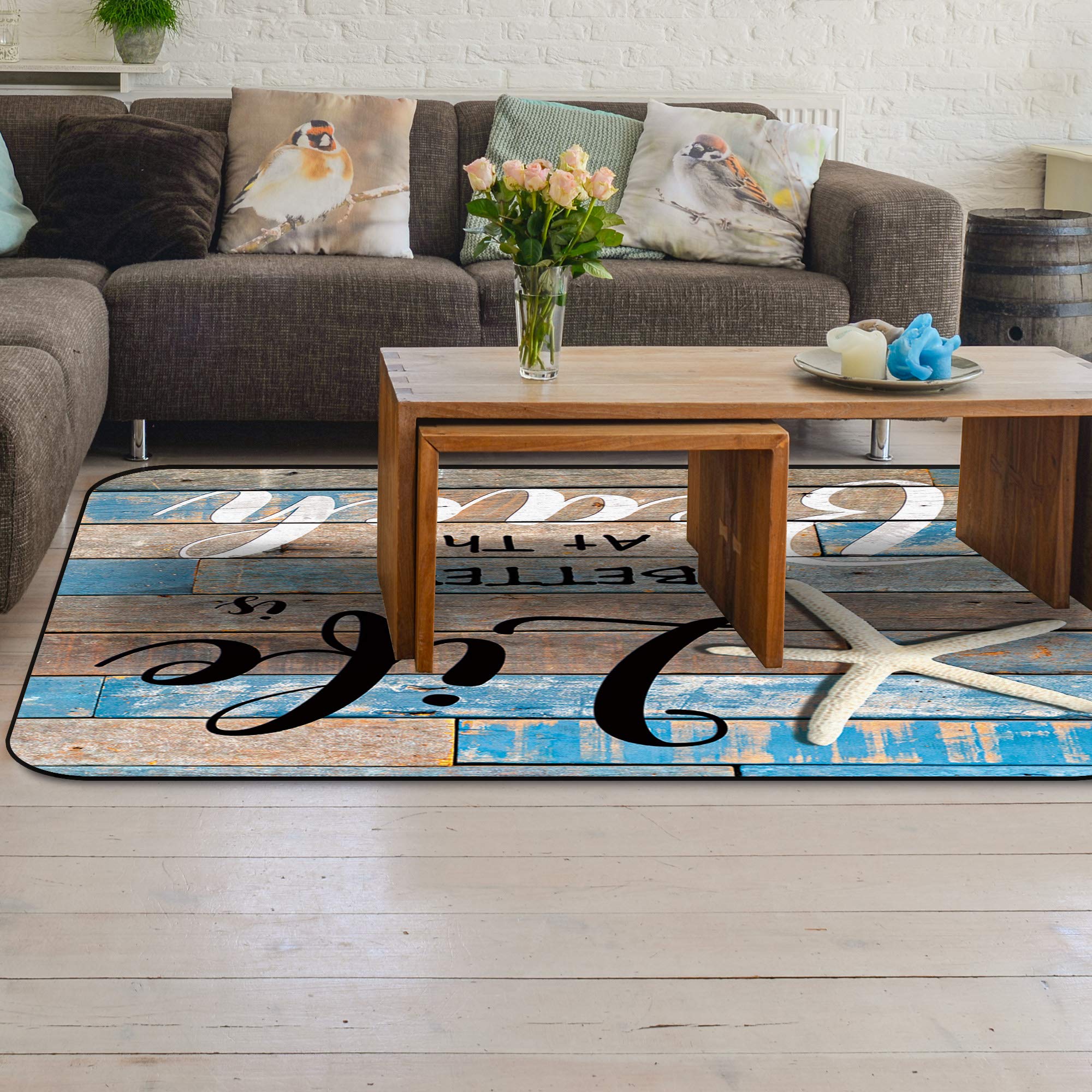 Non-Slip Seashell Beach Rug - Super Soft Memory Foam Carpet for Bedroom, Living Room & Entryway (2'7