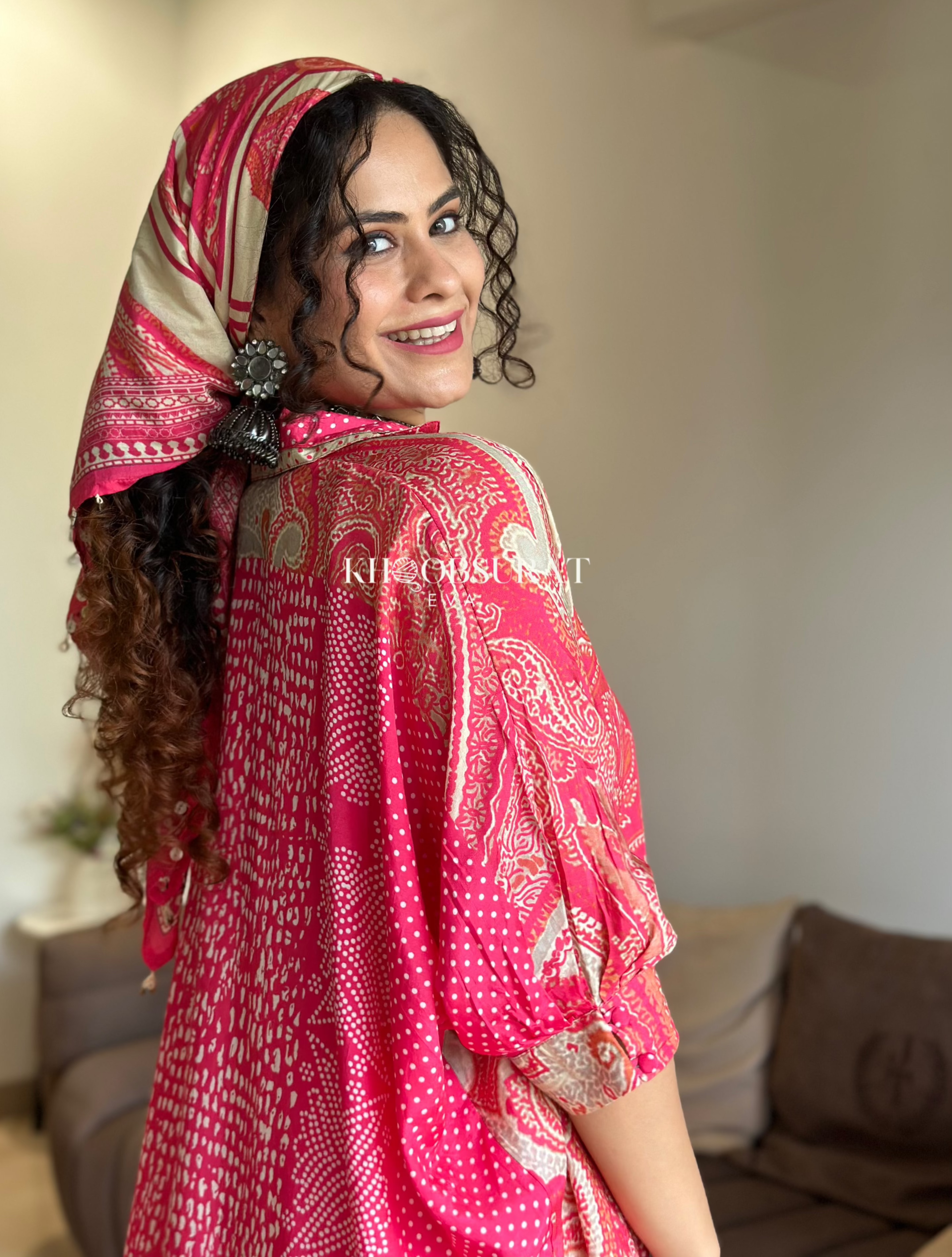 Stylish Pink Kaftan Coord Set for Women - Boho Chic Beach Cover Up & Summer Party Outfit