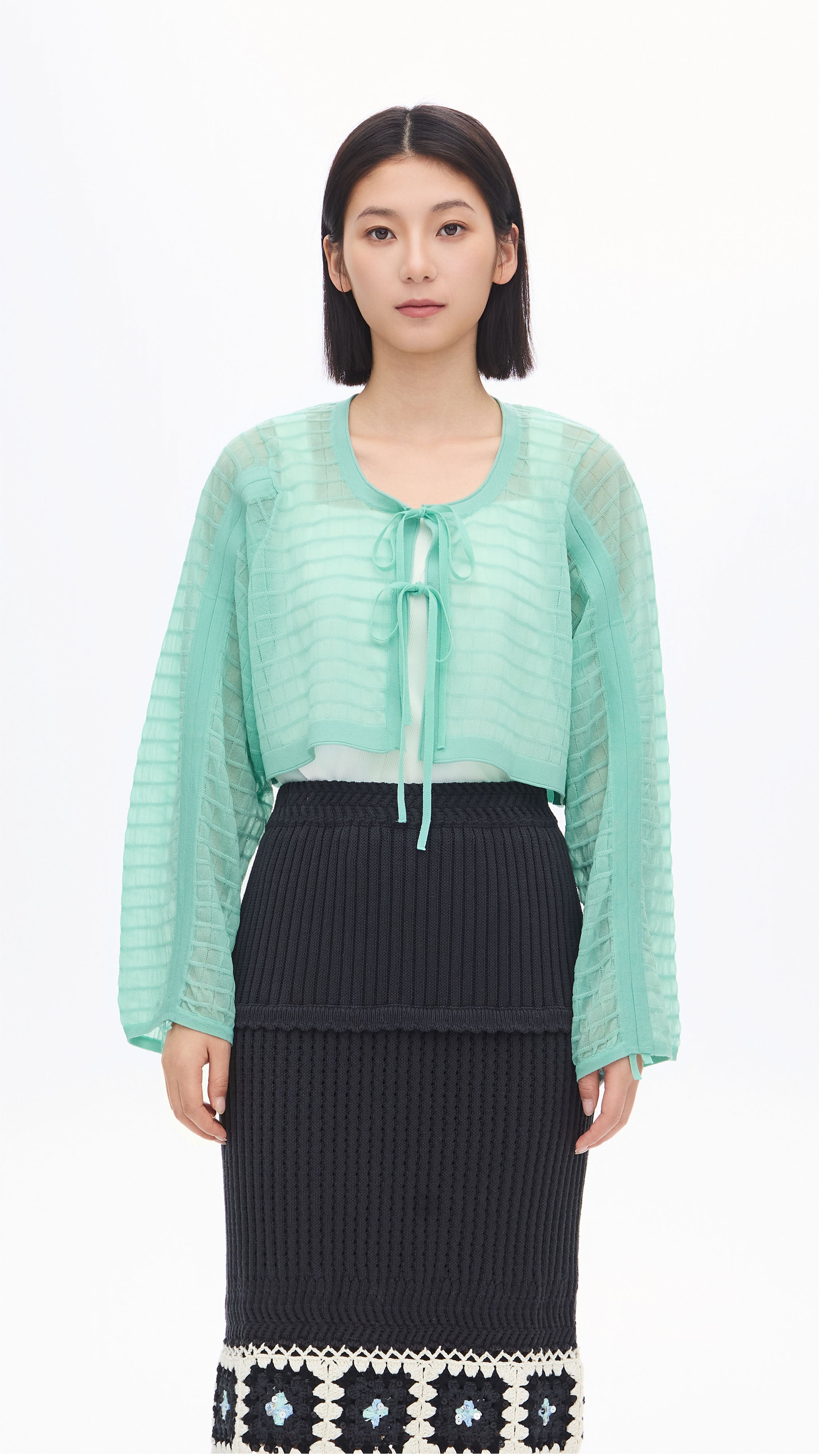 Sheer Checker Knit Cardigan for Women - Lightweight Open Front Sweater for Casual Outfits & Layering in Fall & Winter