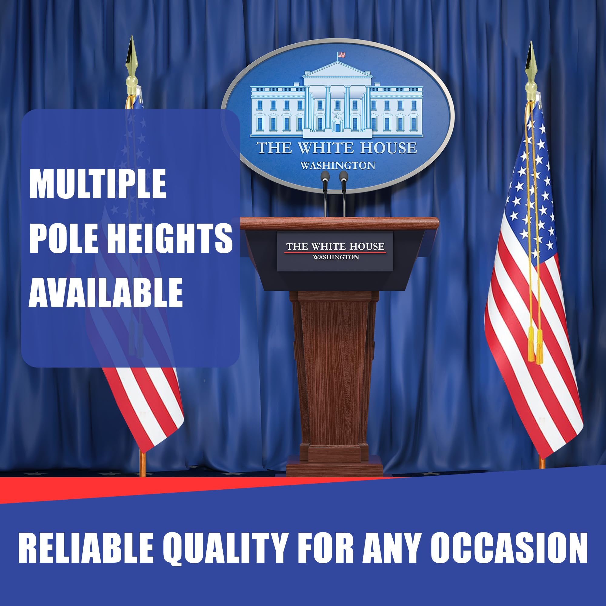 9ft Heavy Duty Indoor Flag Pole Kit - Metal Spear with Gold Texture Base & Brass Finish Aluminum Flagpole - Durable House Flagstaff for Living Room, Office, or Event Decor - Includes Interior Shaft and Stand (Flag Not Included)