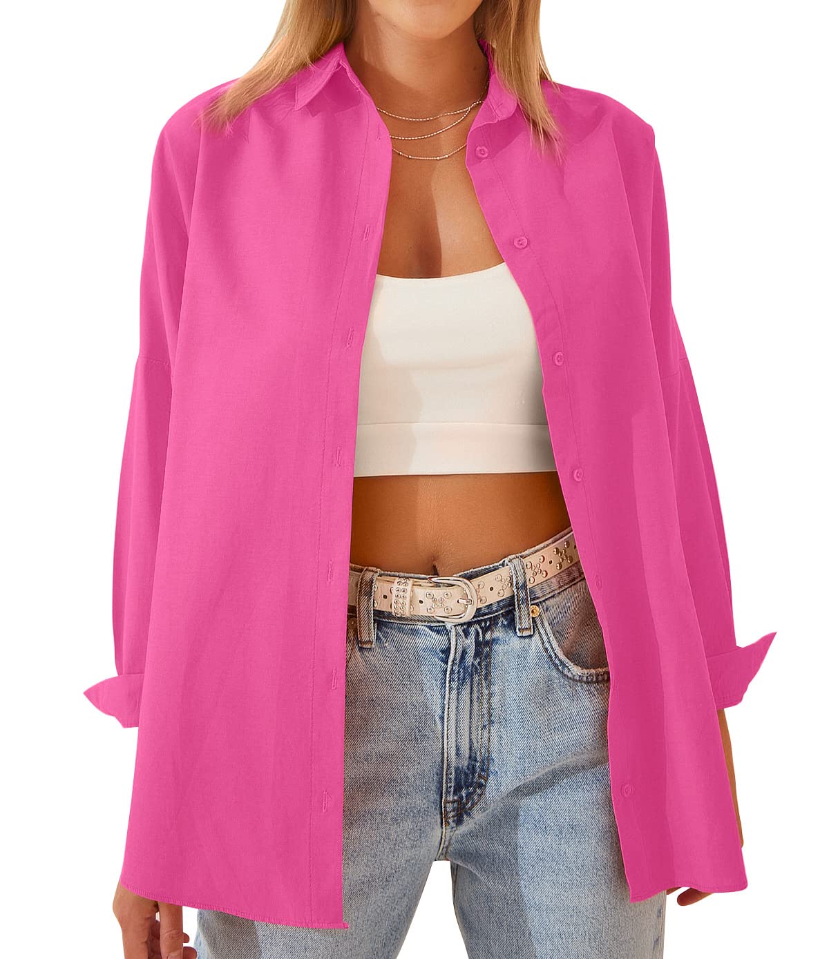 Women's Casual Long Sleeve Loose Fit Button Down Shirts - Elegant Blouse Tops for Work, Office & Everyday Wear | Comfortable & Stylish Women's Fashion
